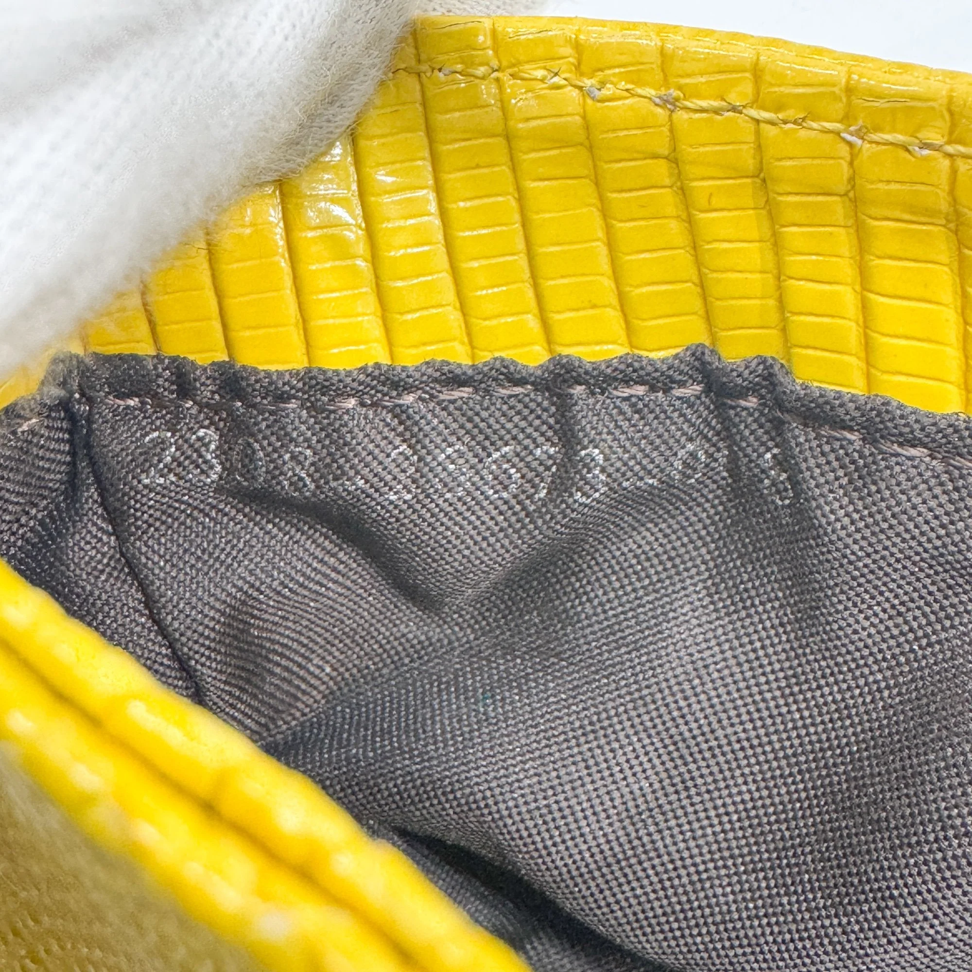 Mini Croissant Yellow Lizzard Embossed Leather Hand Bag - Image 19