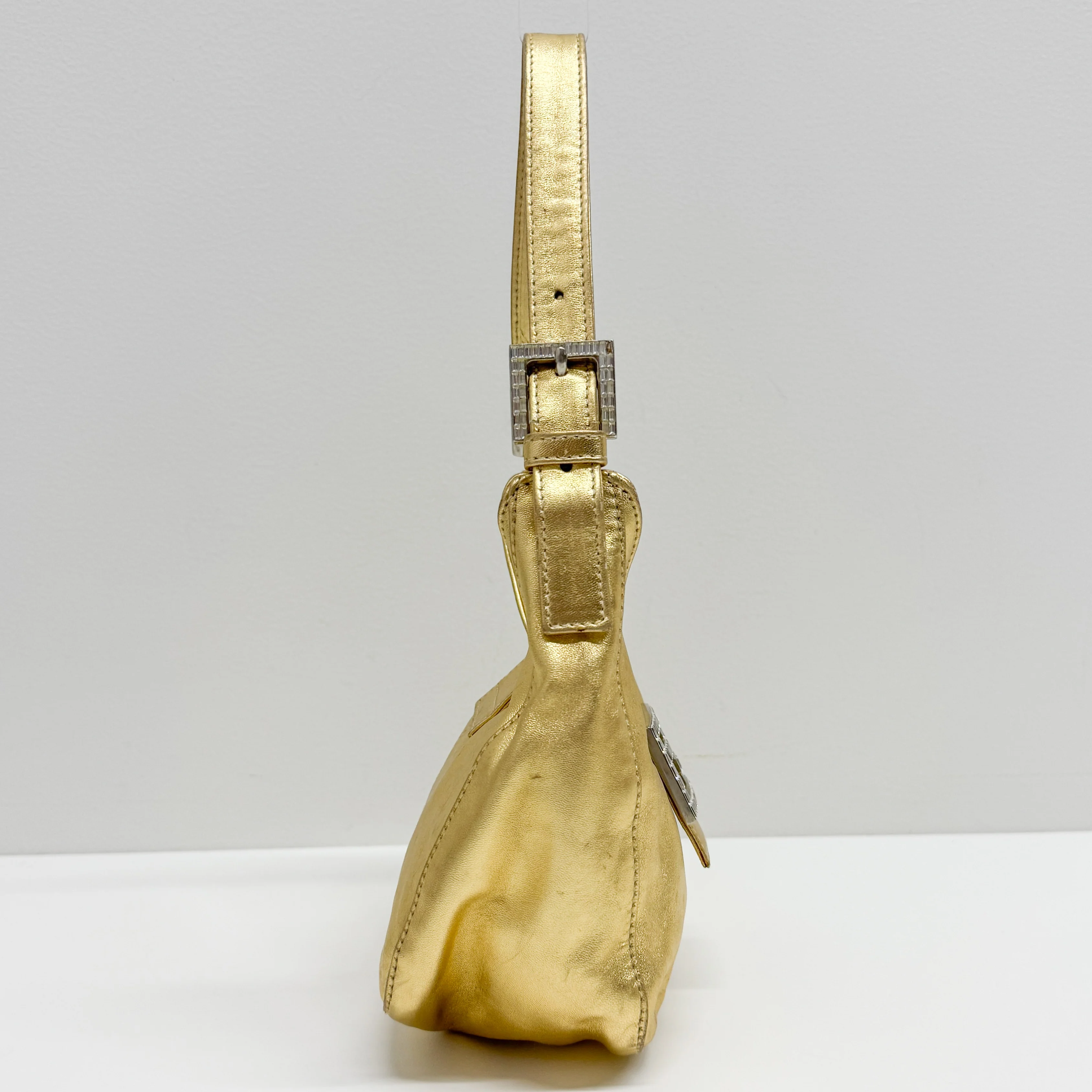 Mini Gold Leather Hobo Shoulder Bag - Image 4