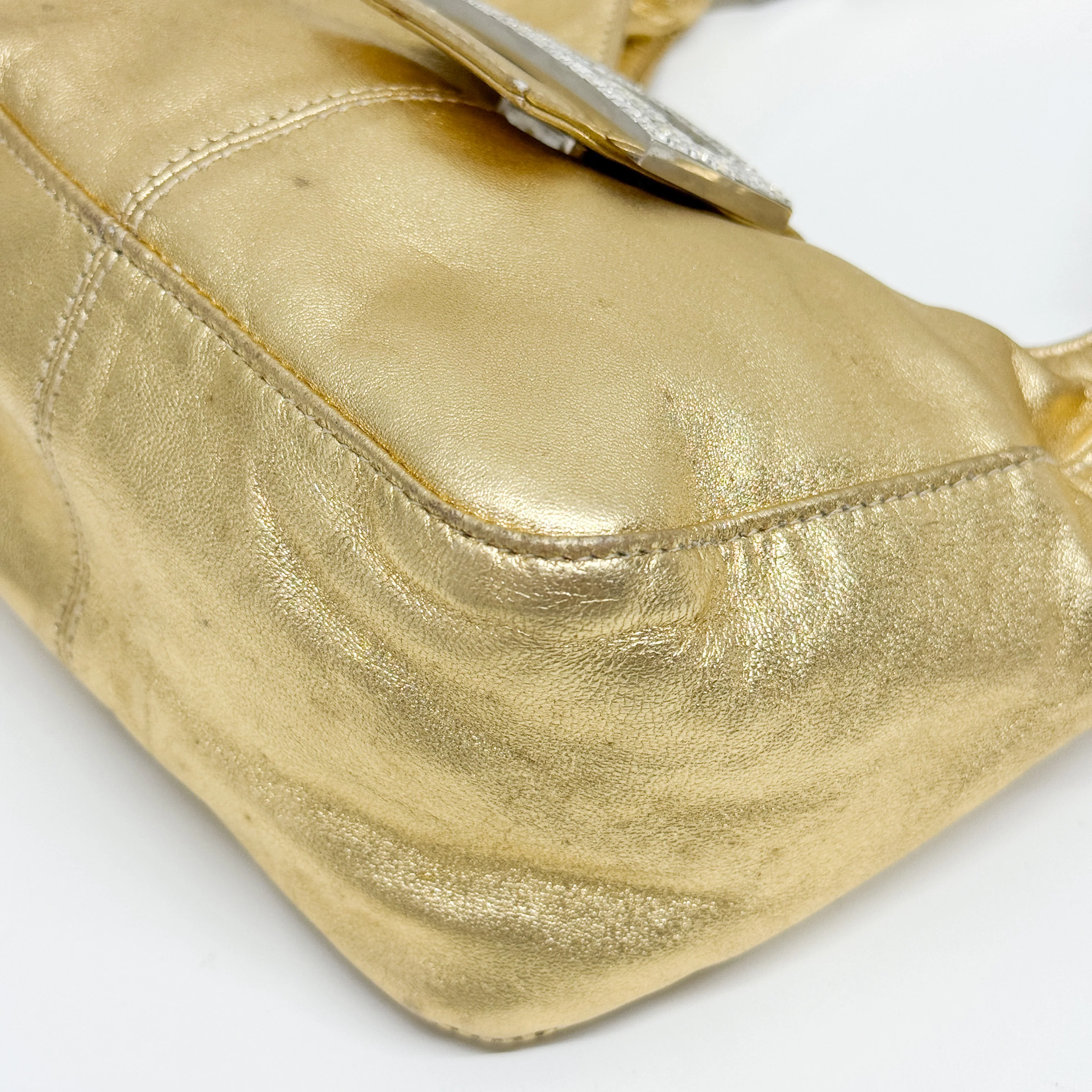 Mini Gold Leather Hobo Shoulder Bag - Image 9
