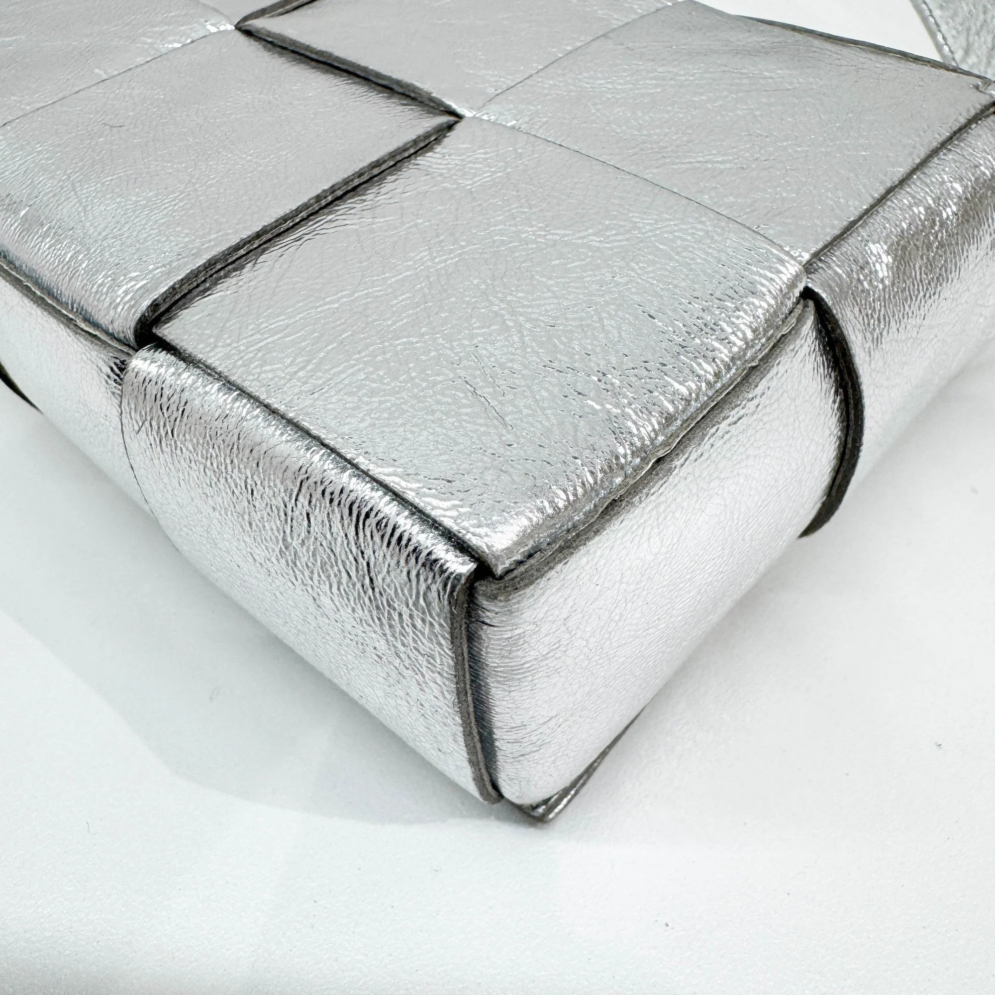 Mini Intrecciato Silver Leather Crossbody Bag - Image 12