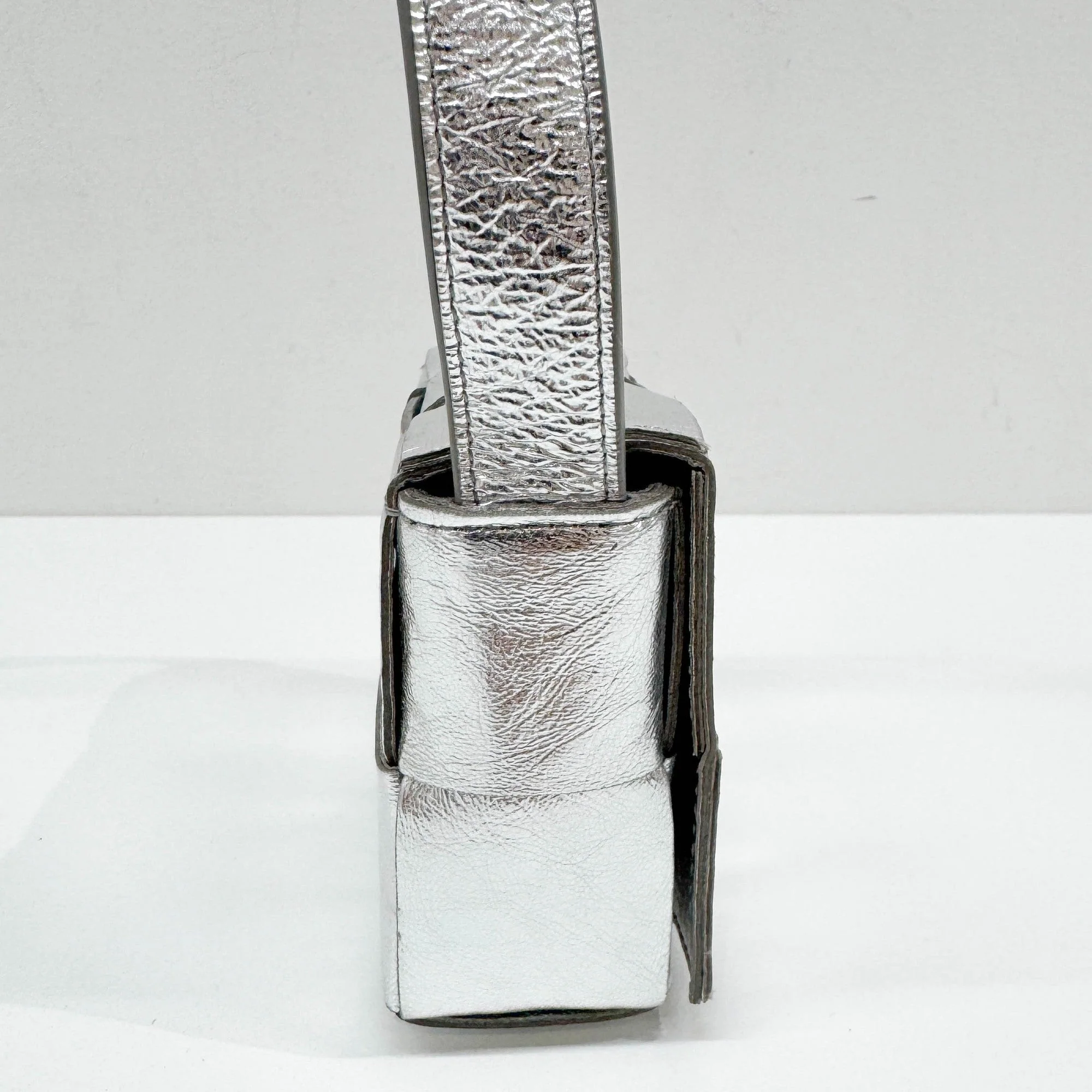 Mini Intrecciato Silver Leather Crossbody Bag - Image 5