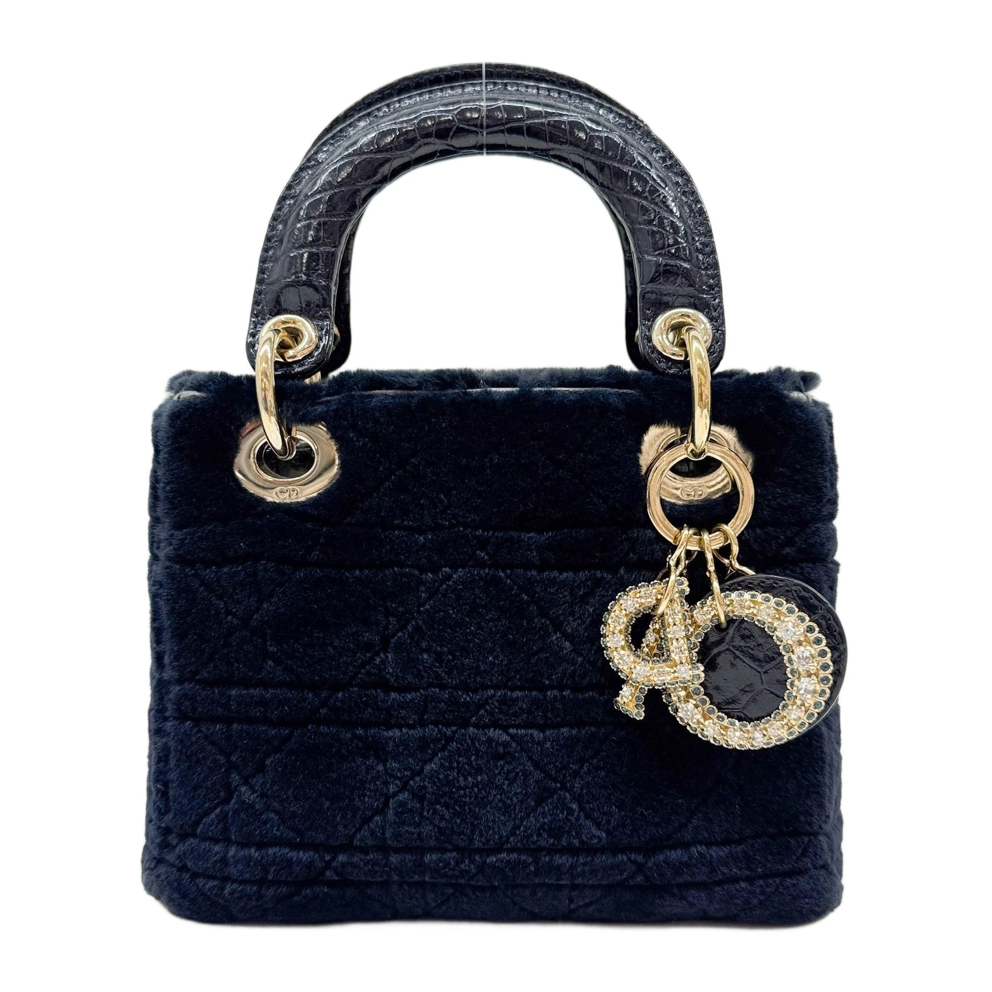 Mini Lady Dior Deep Indigo Fur Two Way Bag