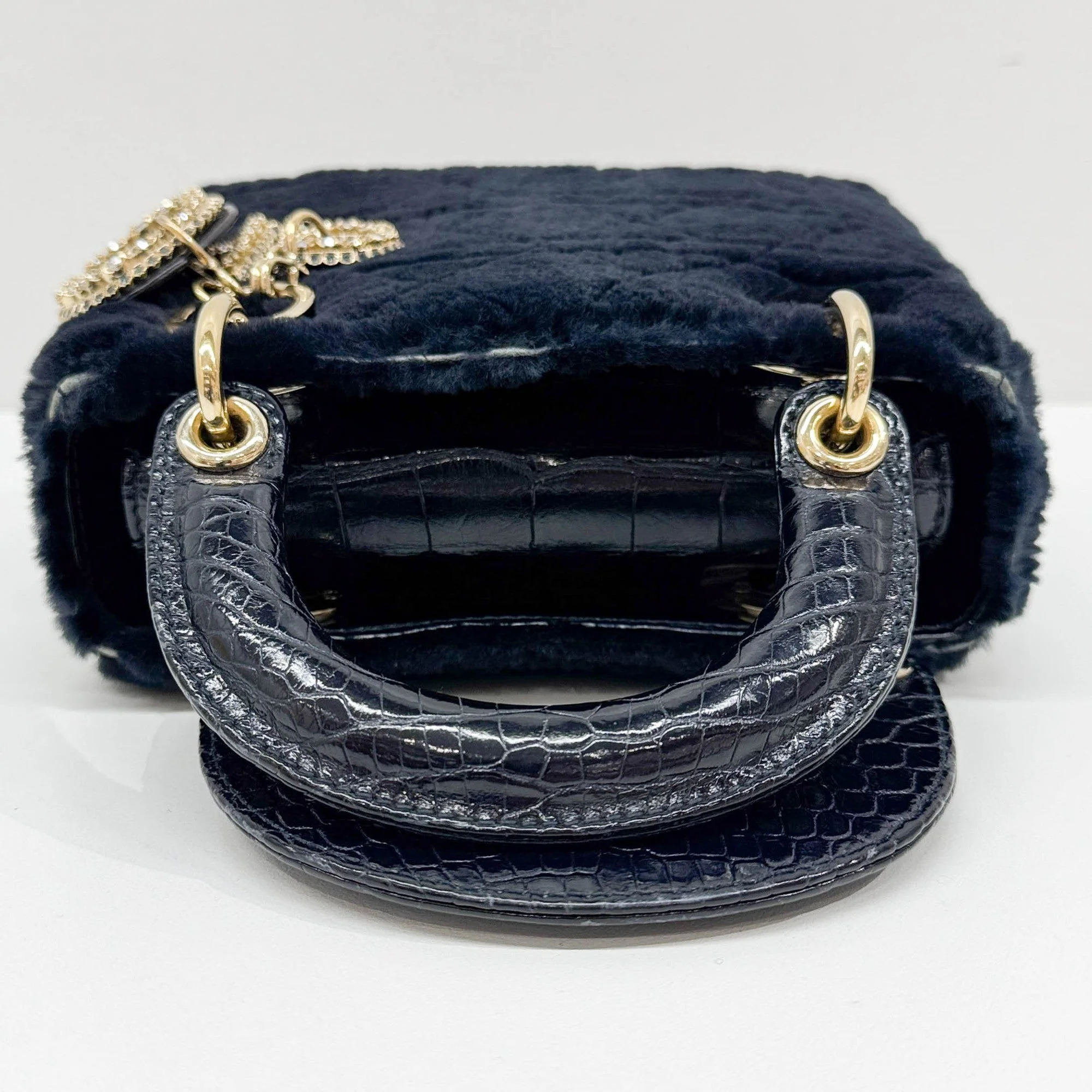 Mini Lady Dior Deep Indigo Fur Two Way Bag - Image 7