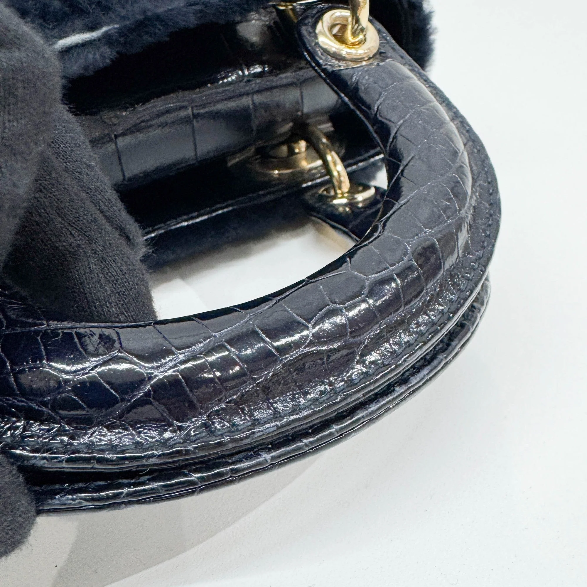 Mini Lady Dior Deep Indigo Fur Two Way Bag - Image 9