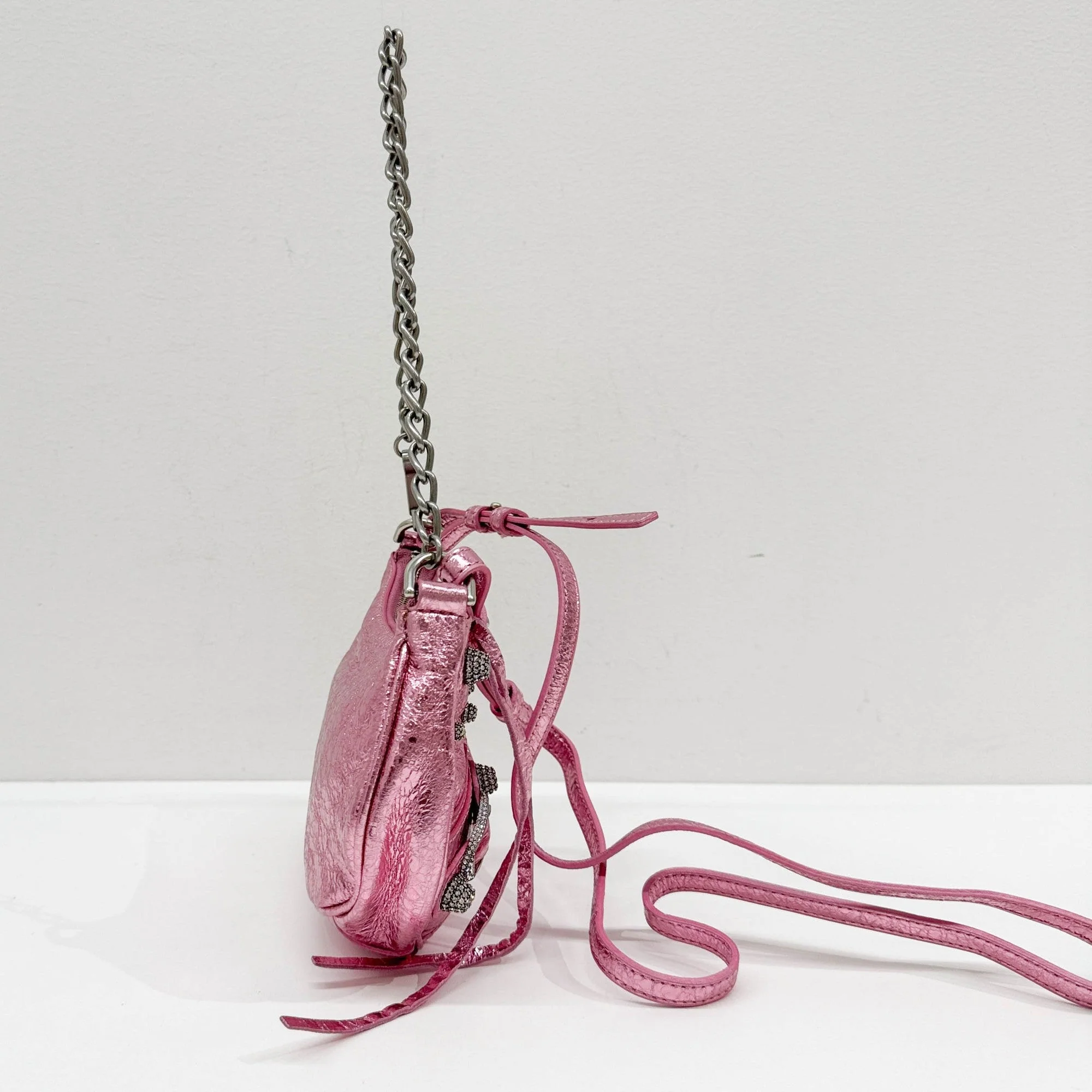 Mini Le Cagole Bejeweled Giant 21 Metallic Pink Leather Two Way Bag - Image 6