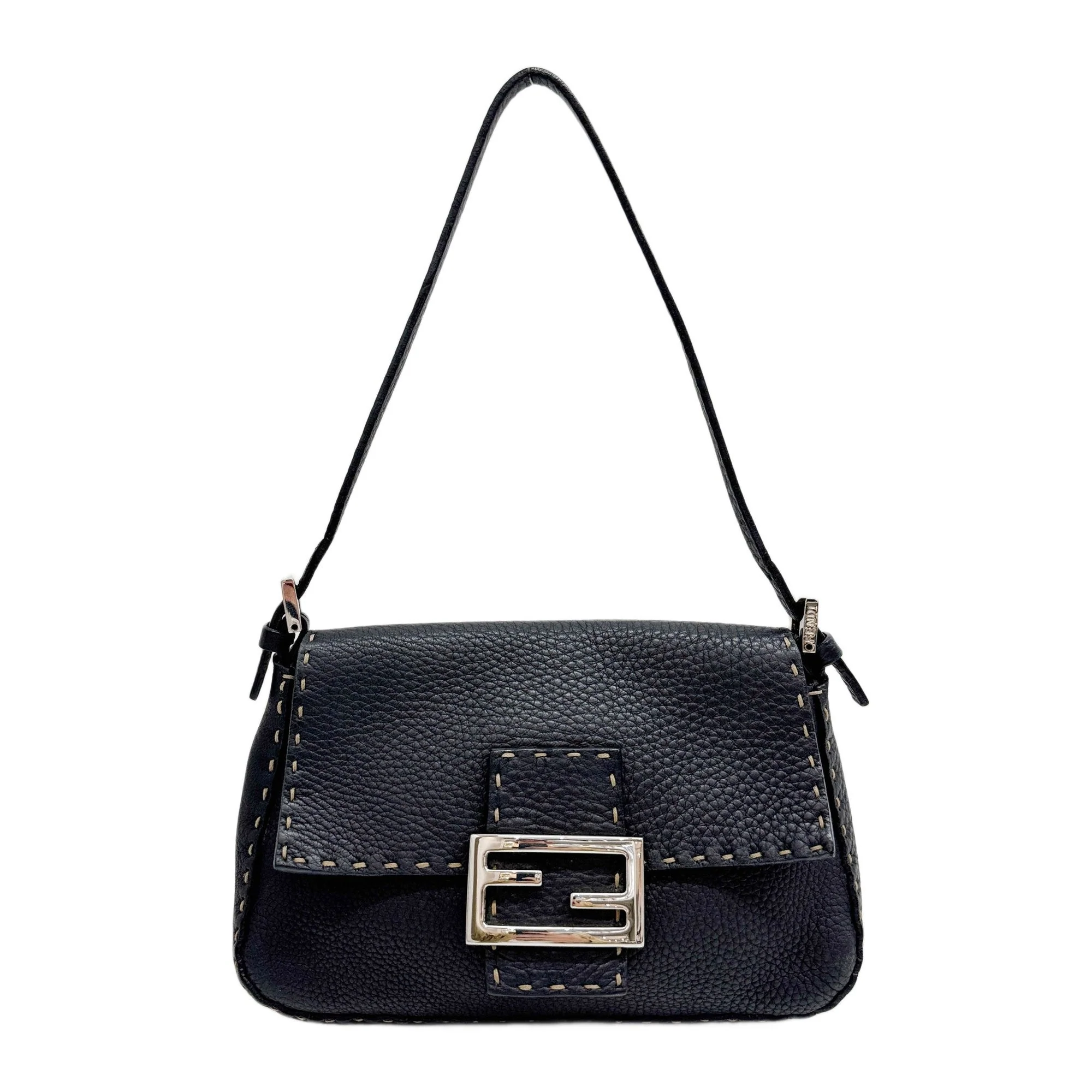 Mini Mamma Baguette Black Leather Shoulder Bag