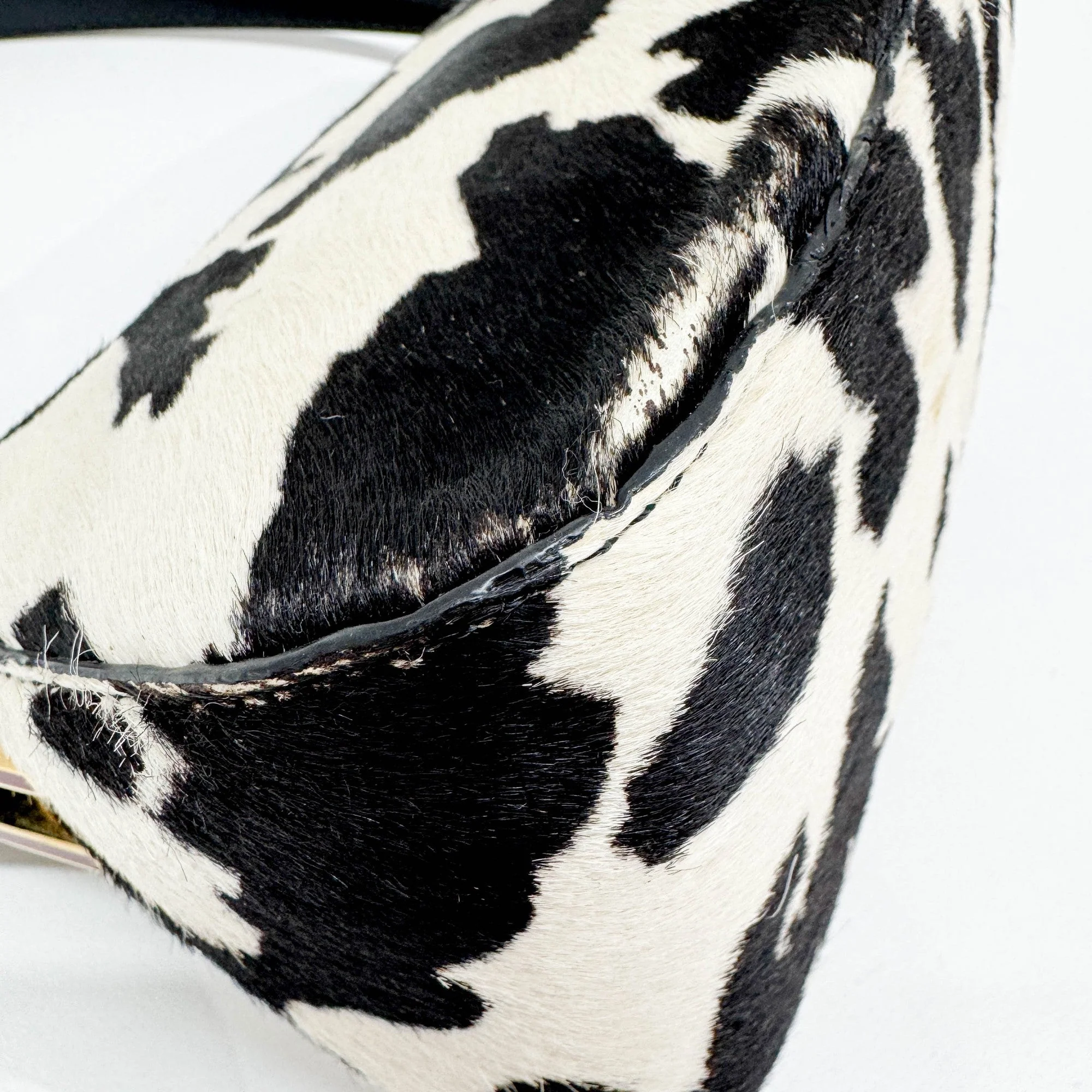 Mini Mamma Baguette Black & White Cow Print Pony Hair Shoulder Bag - Image 12