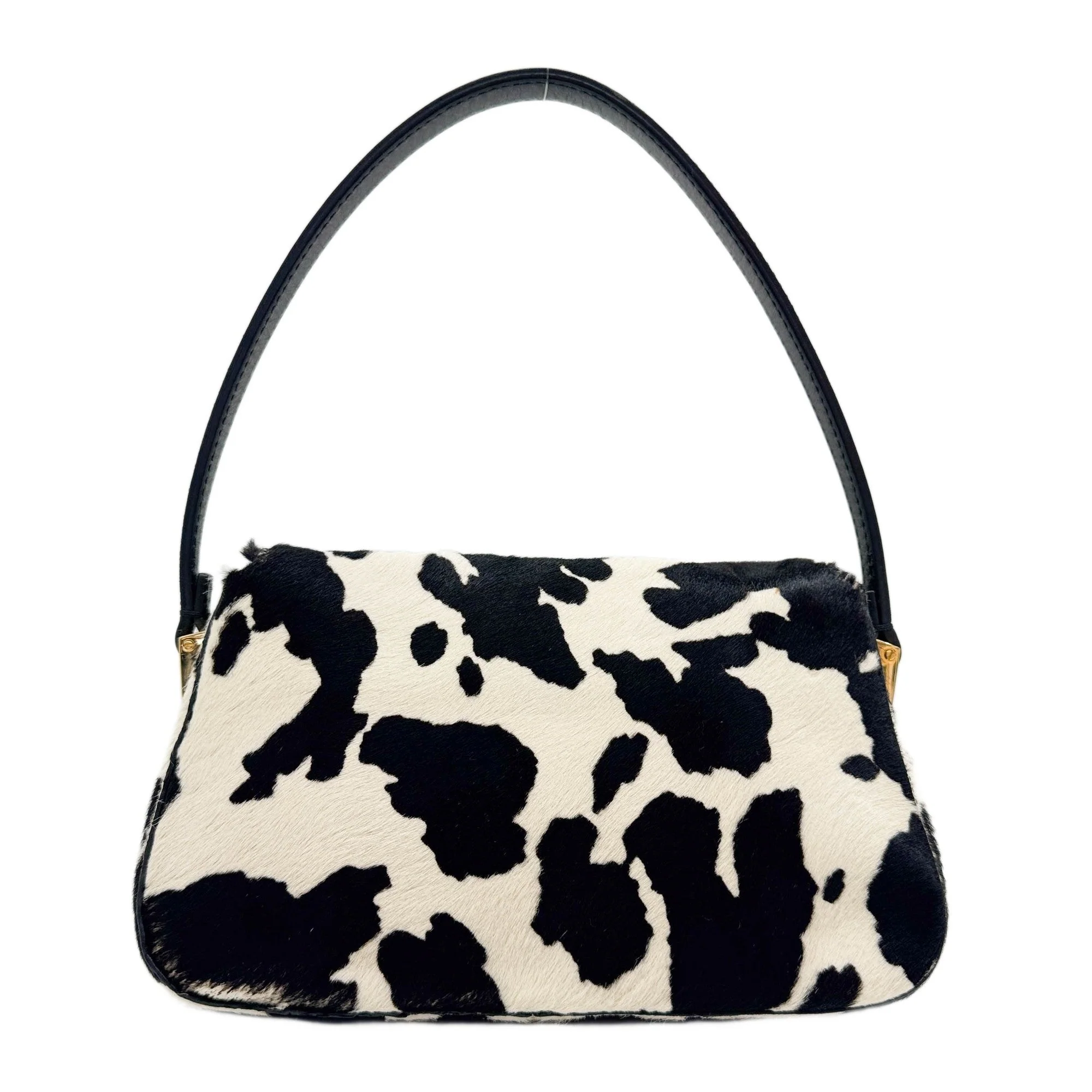 Mini Mamma Baguette Black & White Cow Print Pony Hair Shoulder Bag - Image 2