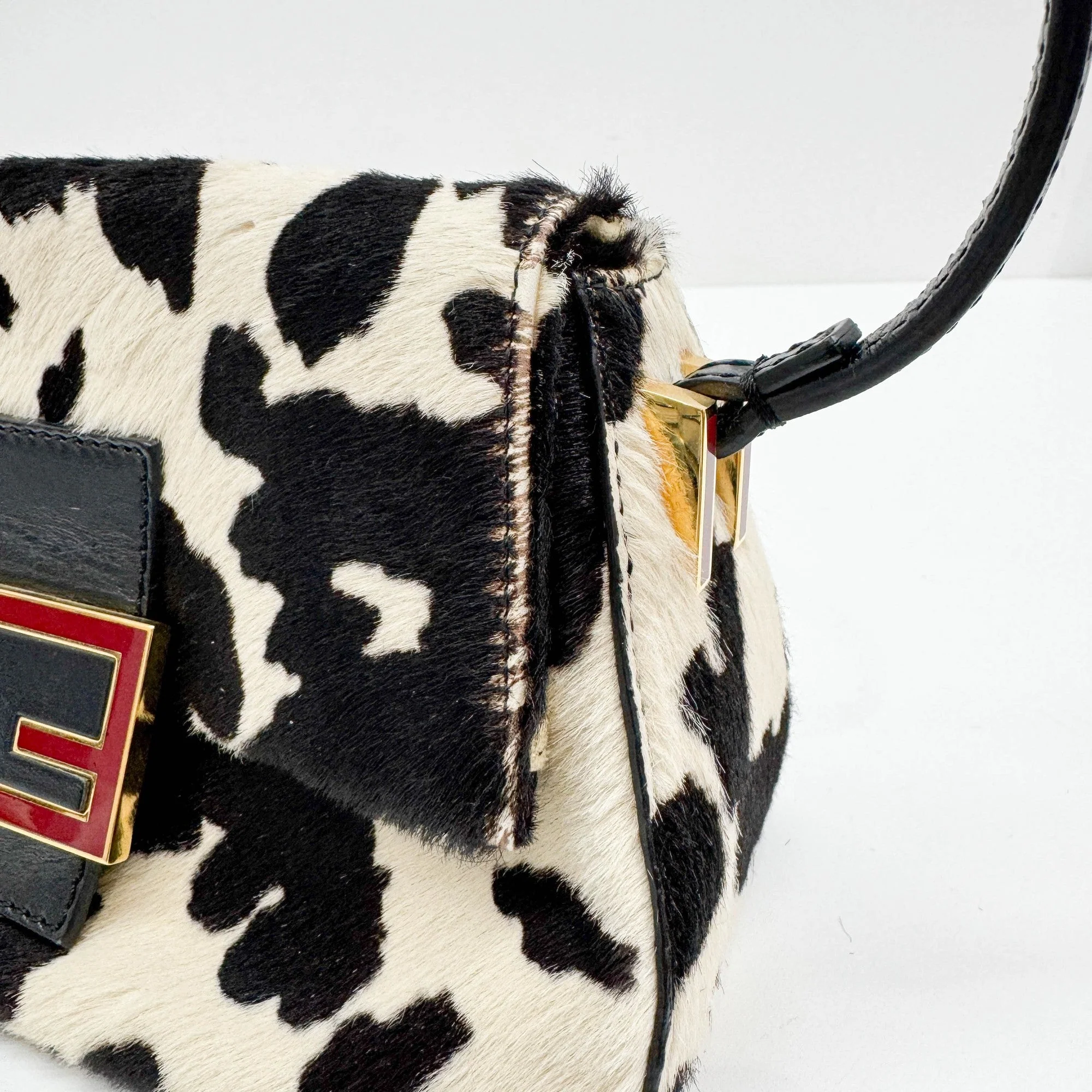 Mini Mamma Baguette Black & White Cow Print Pony Hair Shoulder Bag - Image 21