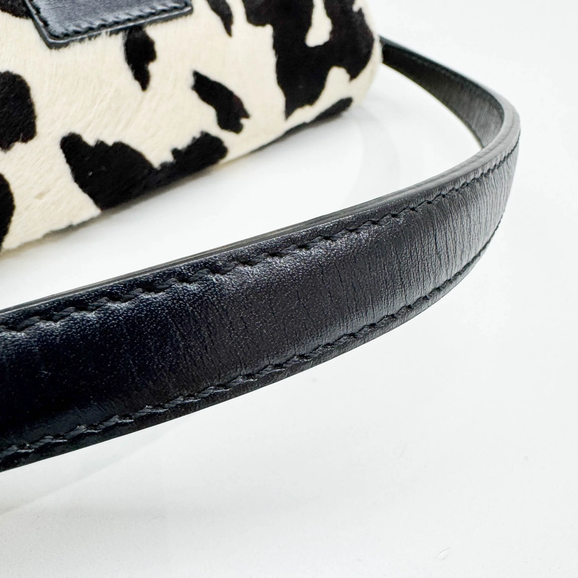 Mini Mamma Baguette Black & White Cow Print Pony Hair Shoulder Bag - Image 8