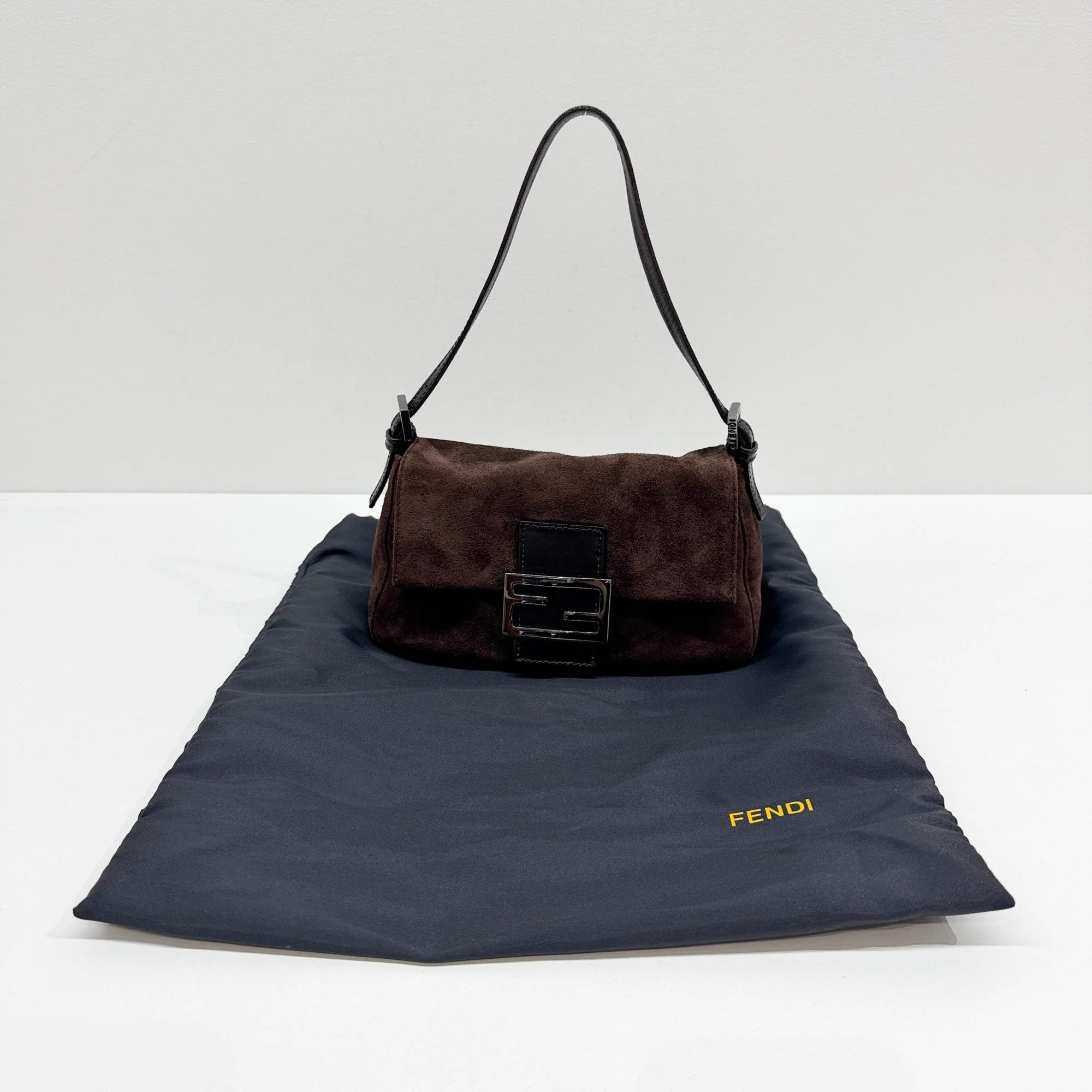 Mini Mamma Baguette Brown Suede Shoulder Bag - Image 4
