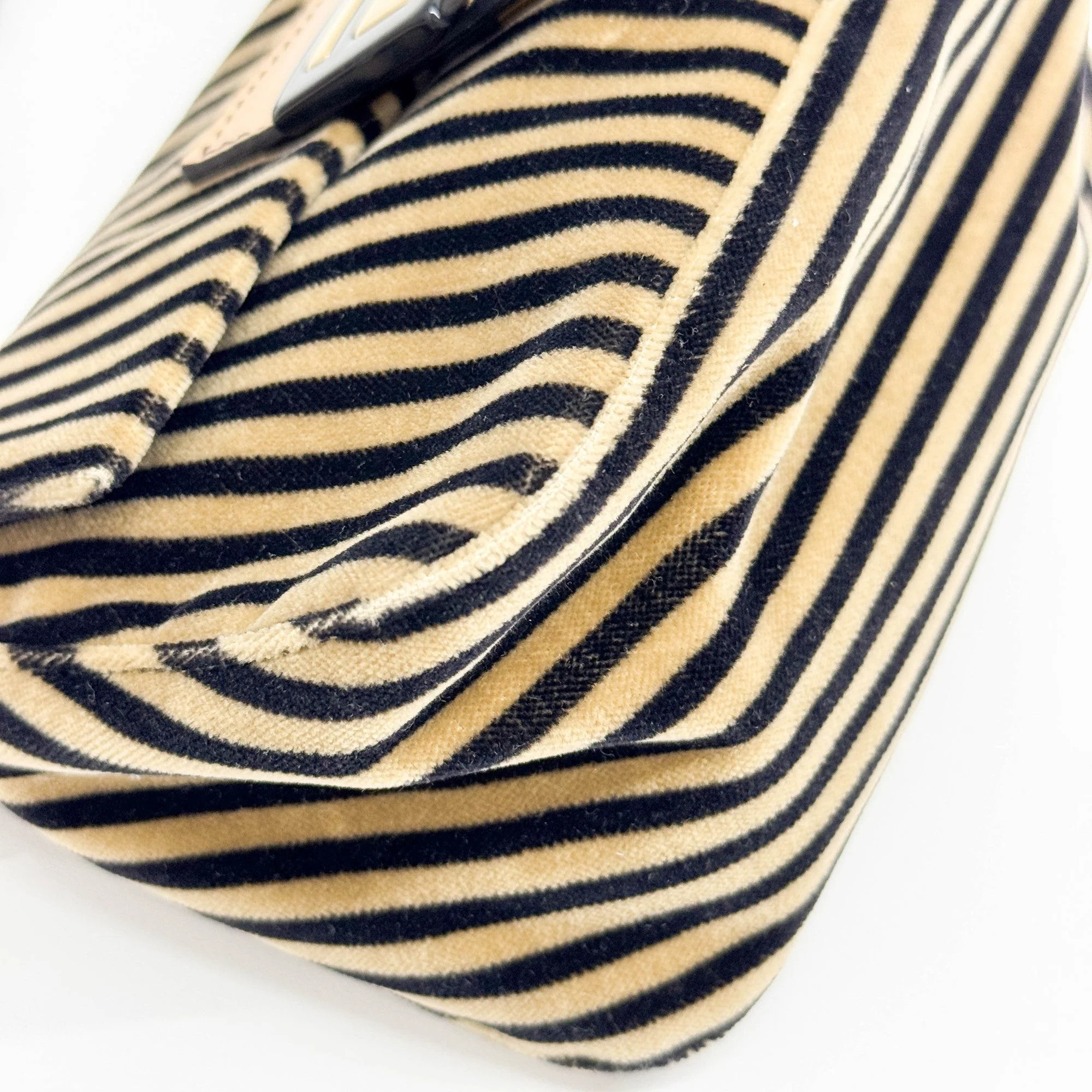 Mini Mamma Baguette Chain Strap Black and Brown Striped Velvet Shoulder Bag - Image 9