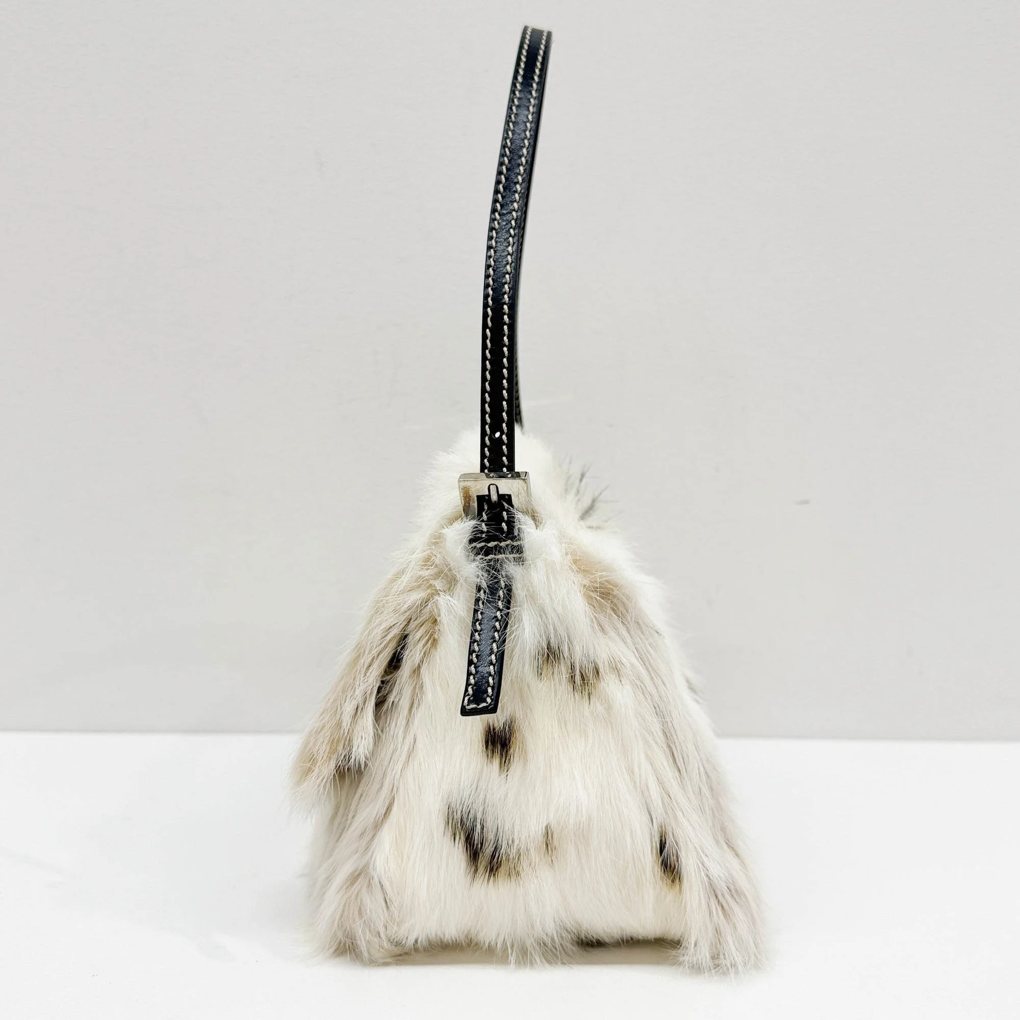 Mini Mamma Baguette Cream Rabbit Print Fur Shoulder Bag - Image 5