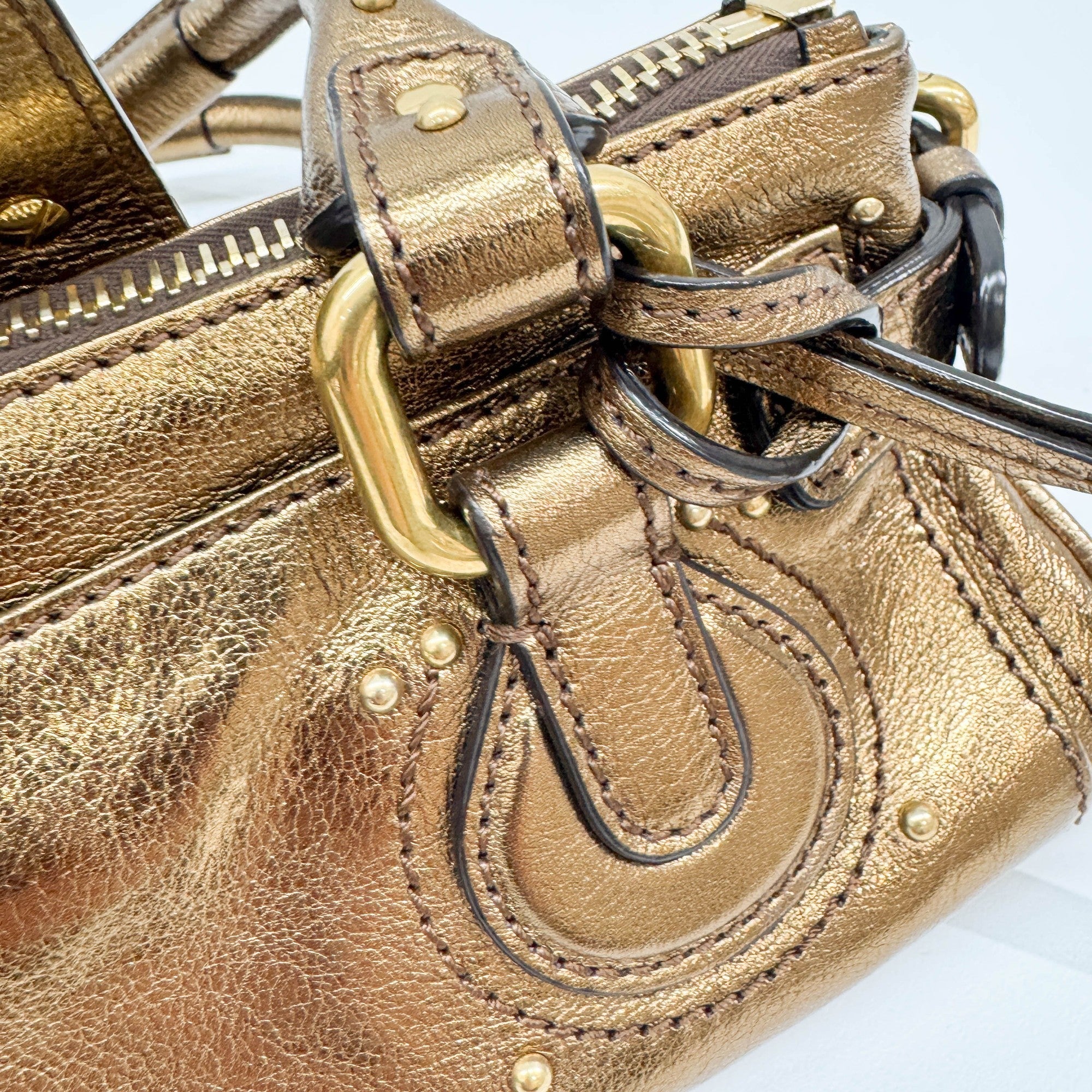 Mini Paddington Gold Leather Shoulder Bag - Image 17