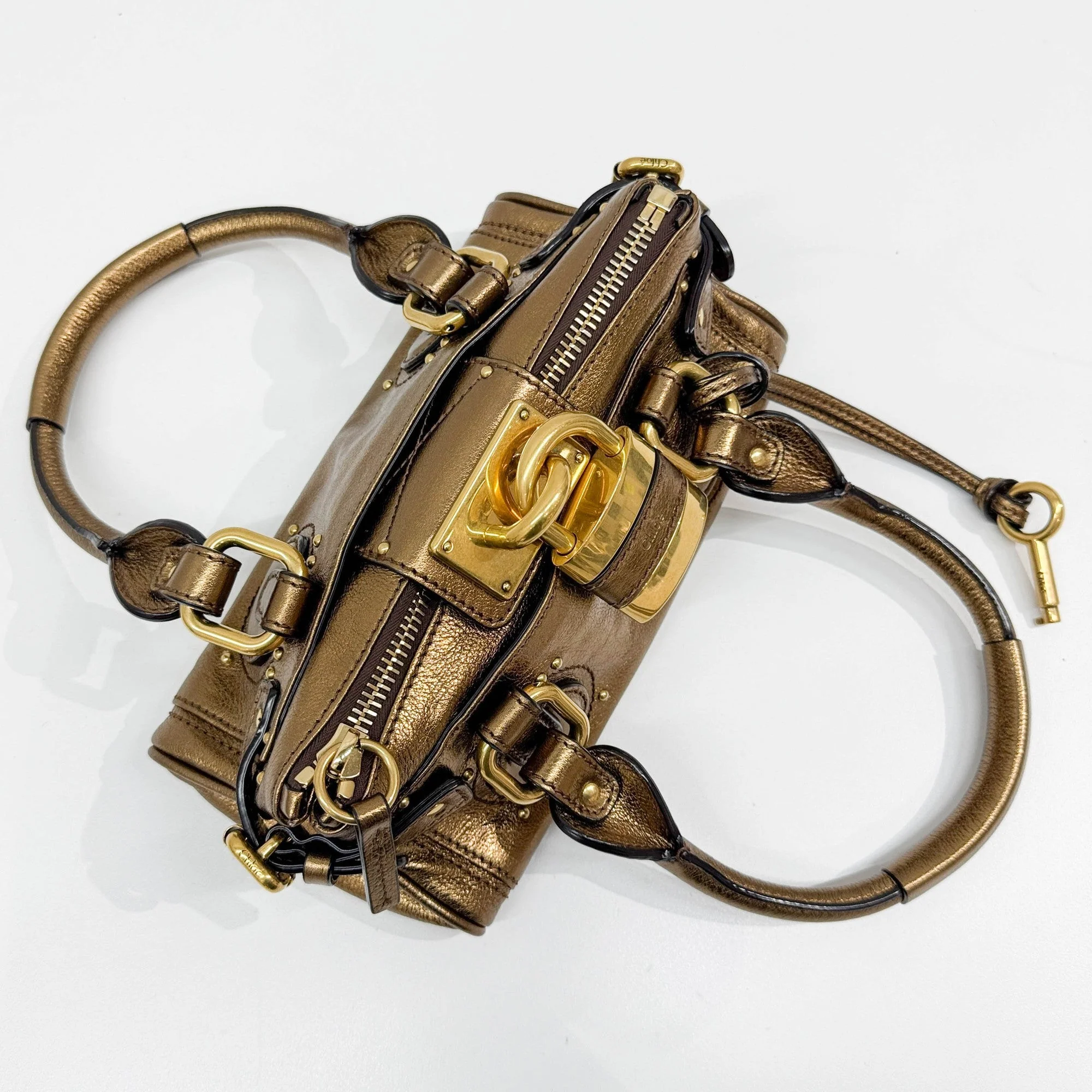 Mini Paddington Gold Leather Shoulder Bag - Image 7