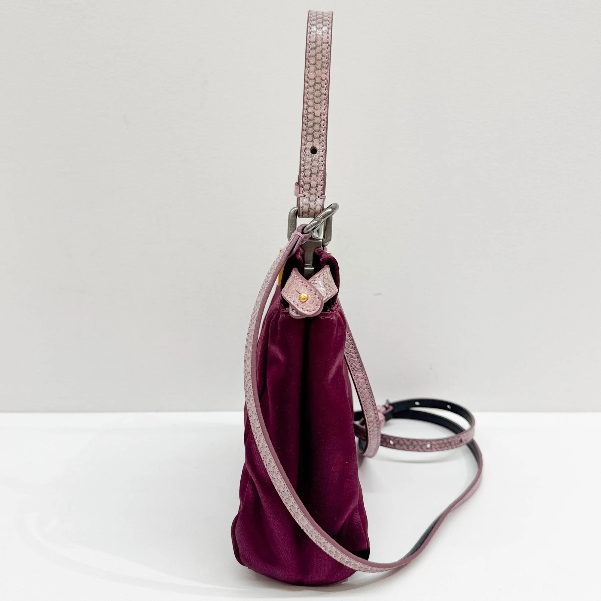 Mini Peek-a-boo Mulberry Purple Satin Two Way Bag - Image 6