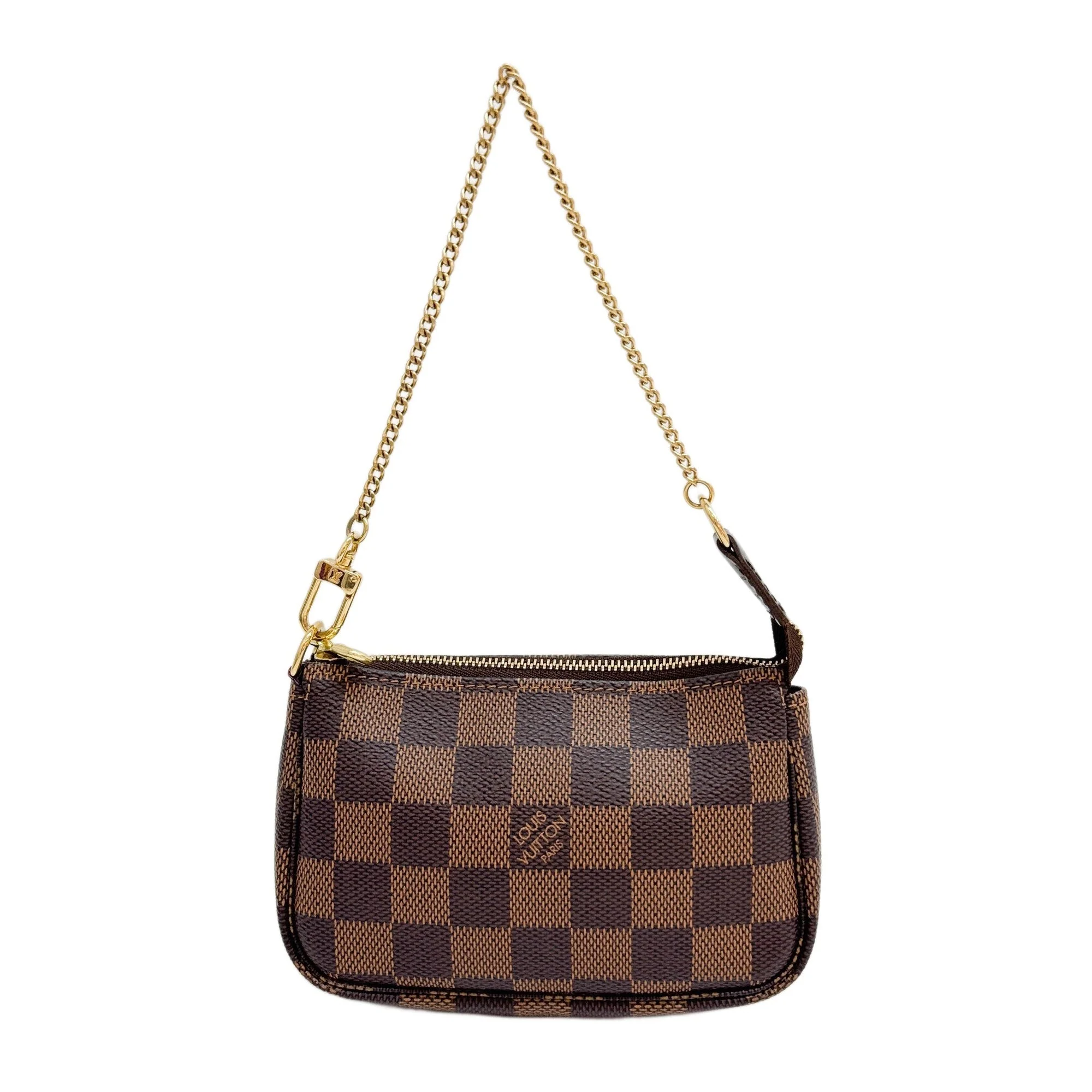 Mini Pochette Accessoire Brown Damier Canvas Hand Bag