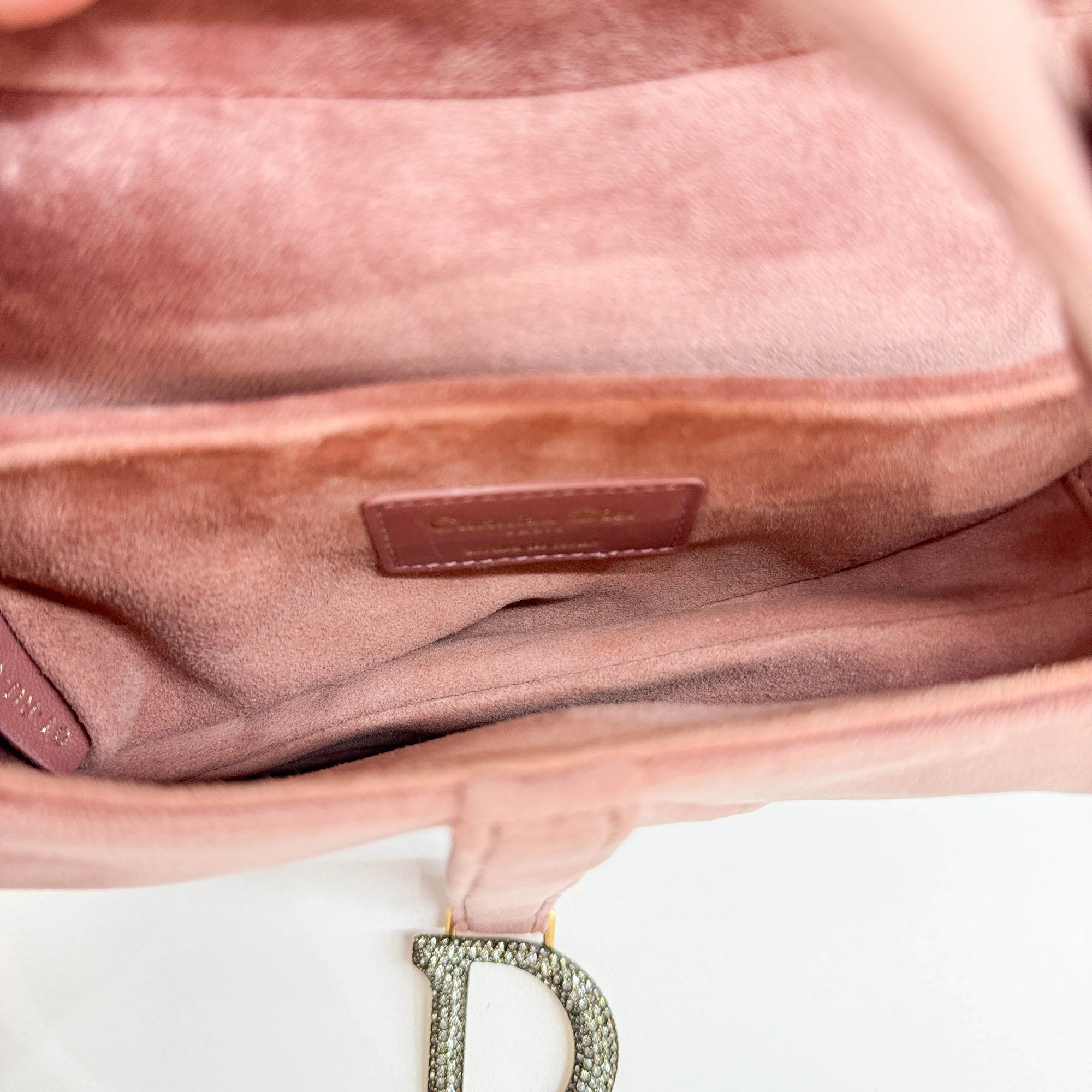 Mini Saddle Bedazzled Hardware Dusty Pink Velvet Shoulder Bag - Image 17