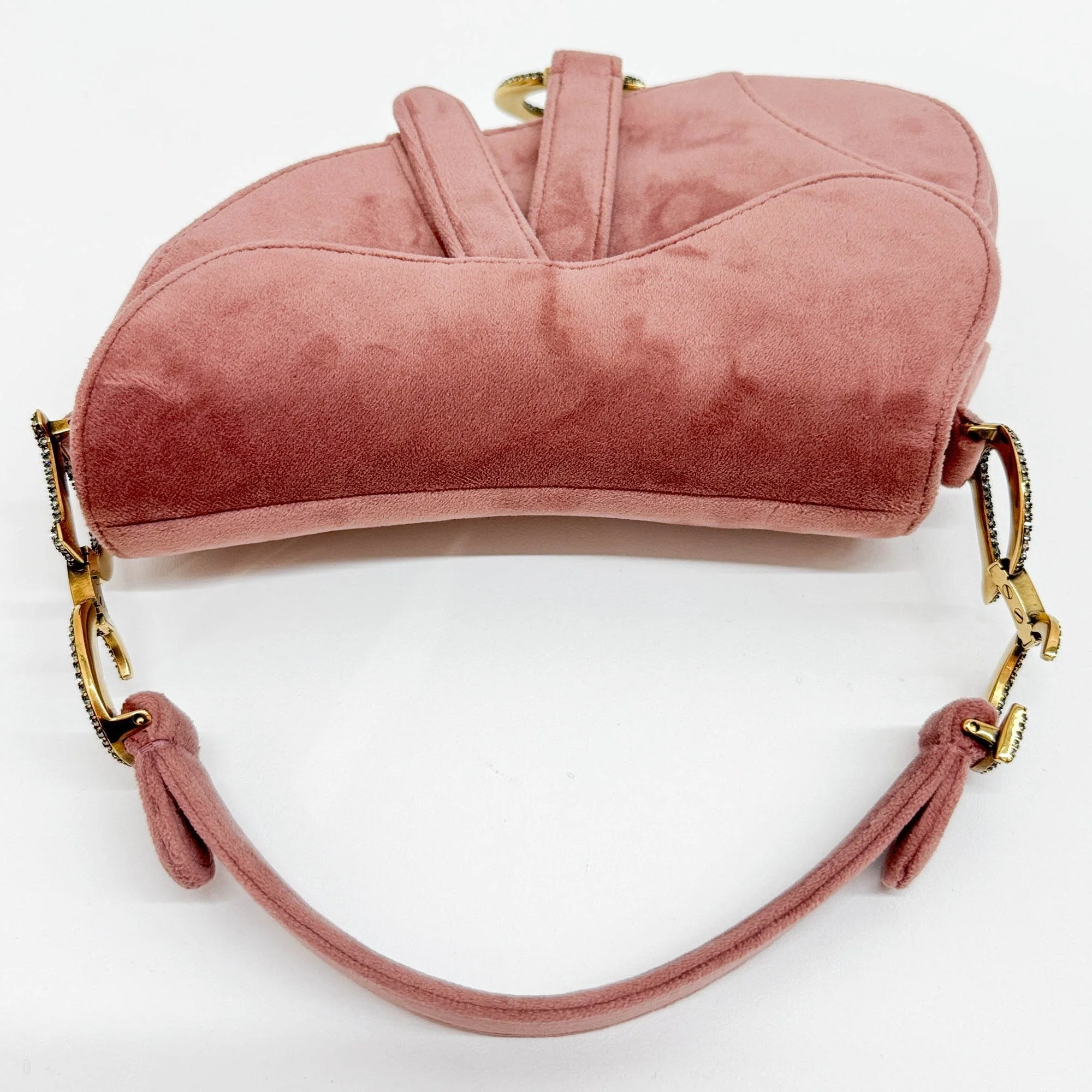 Mini Saddle Bedazzled Hardware Dusty Pink Velvet Shoulder Bag - Image 8