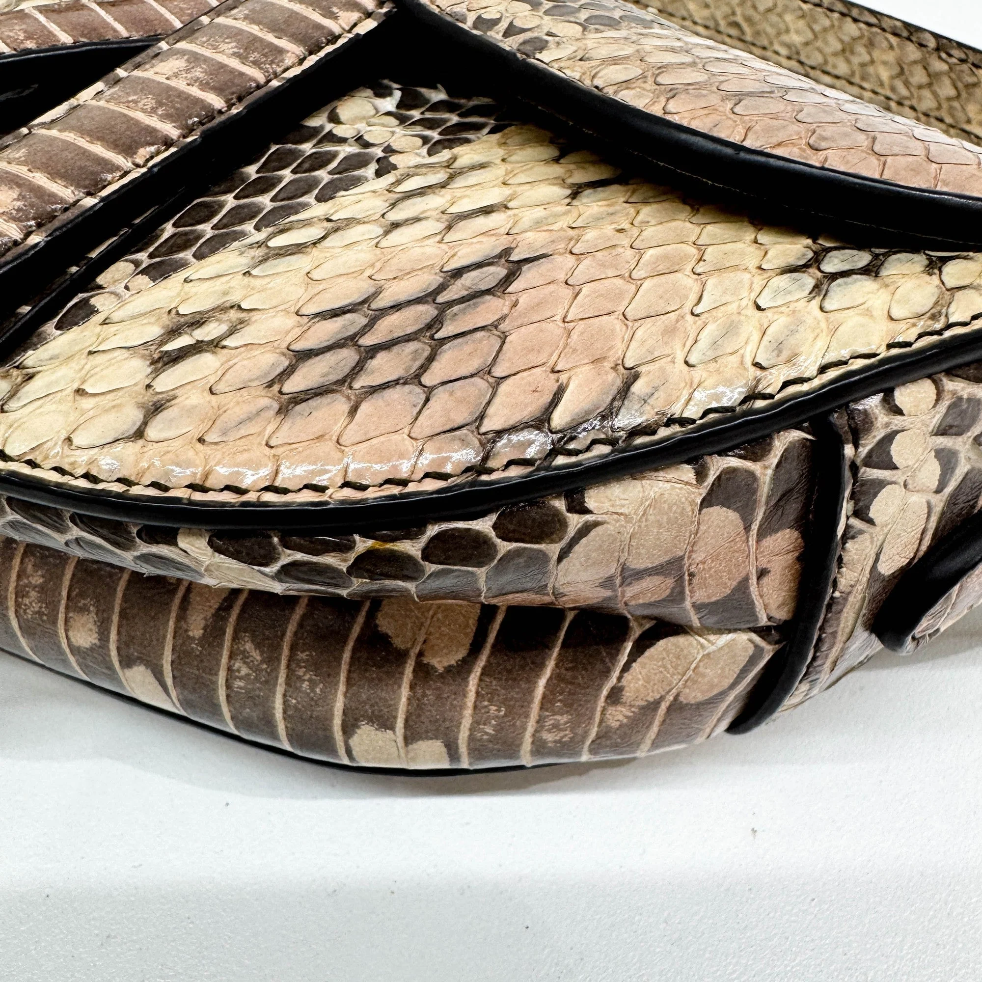 Mini Saddle Beige Python Embossed Leather Shoulder Bag - Image 10