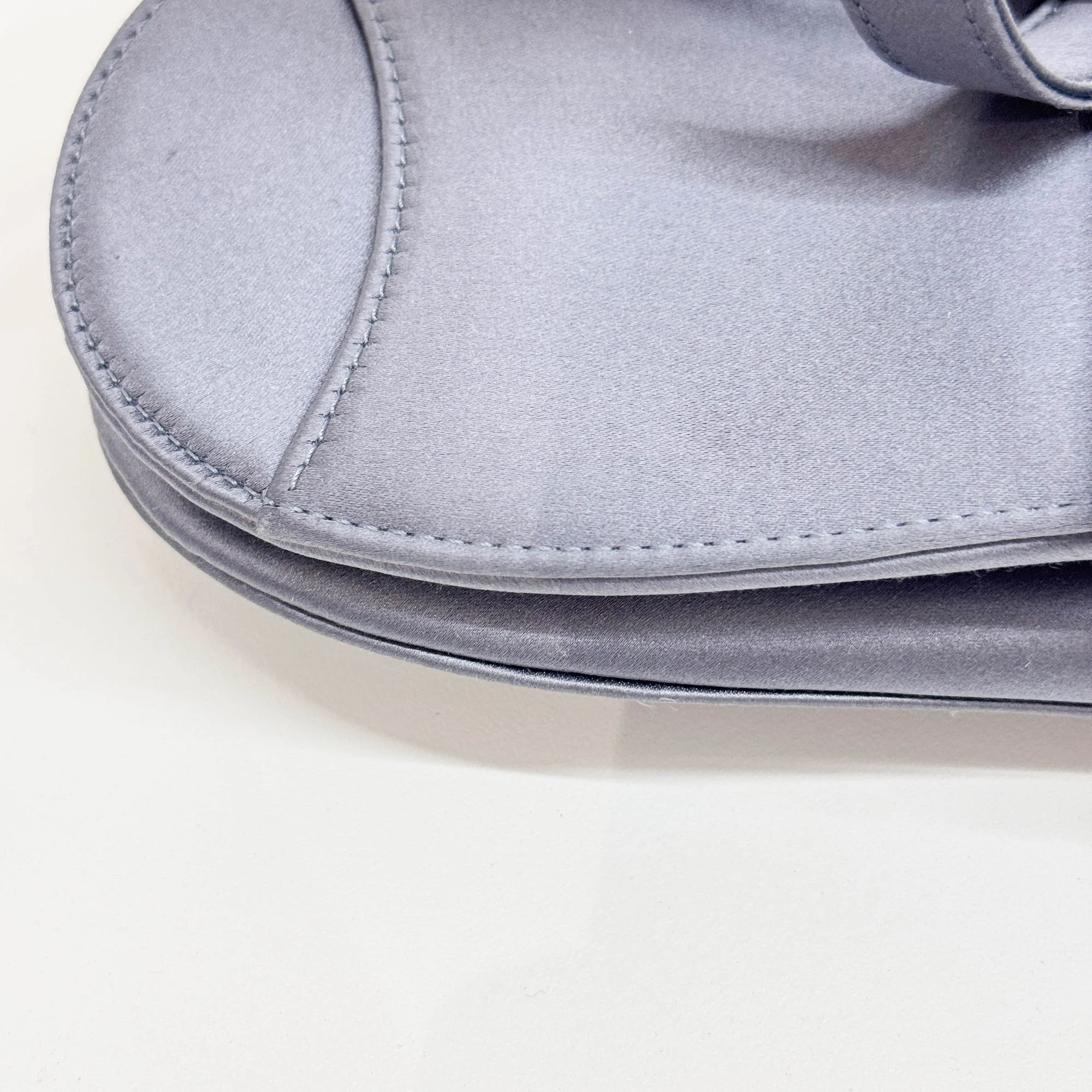 Mini Saddle Crystal Embellished Dusty Blue Satin Shoulder Bag - Image 11