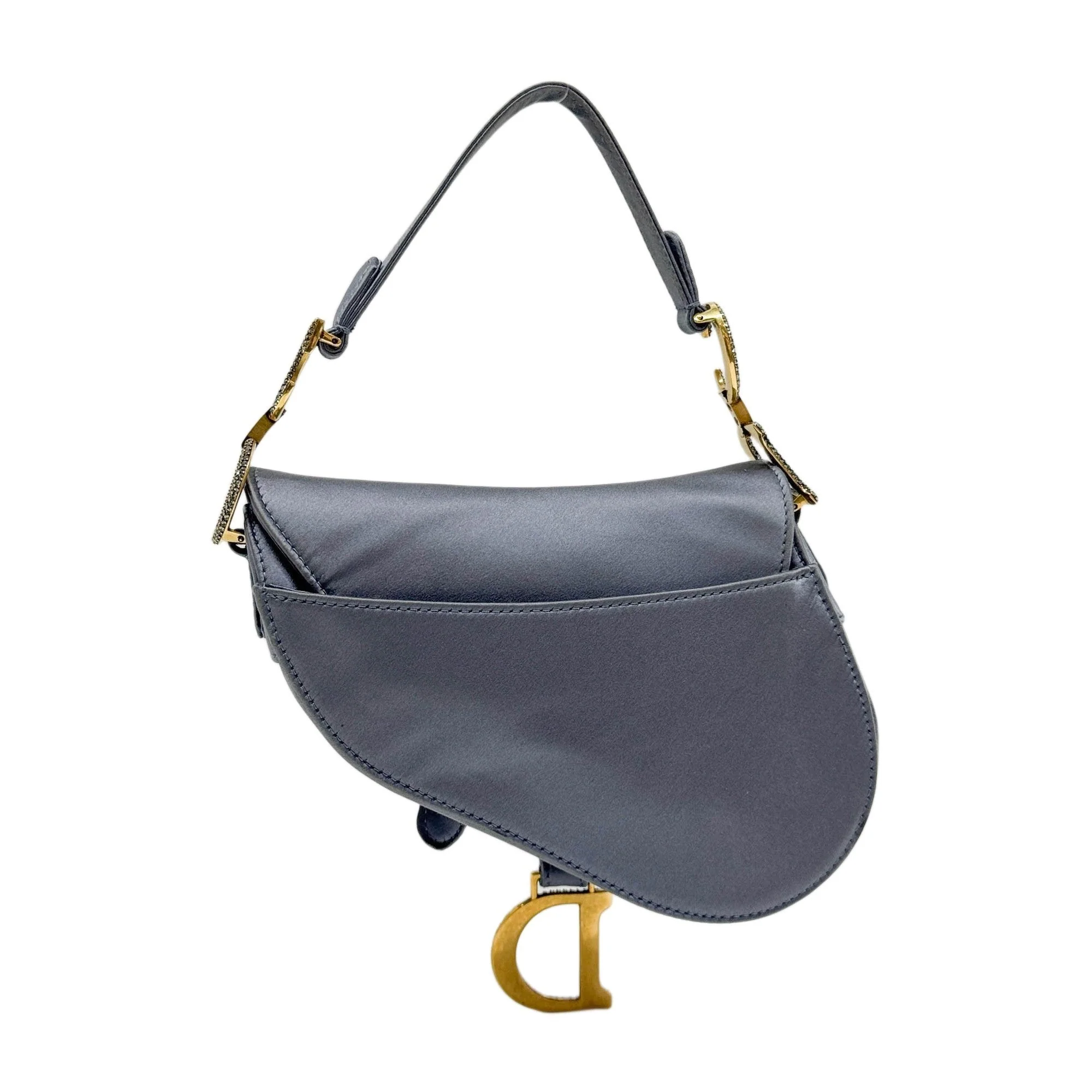 Mini Saddle Dusty Blue Satin Shoulder Bag - Image 2
