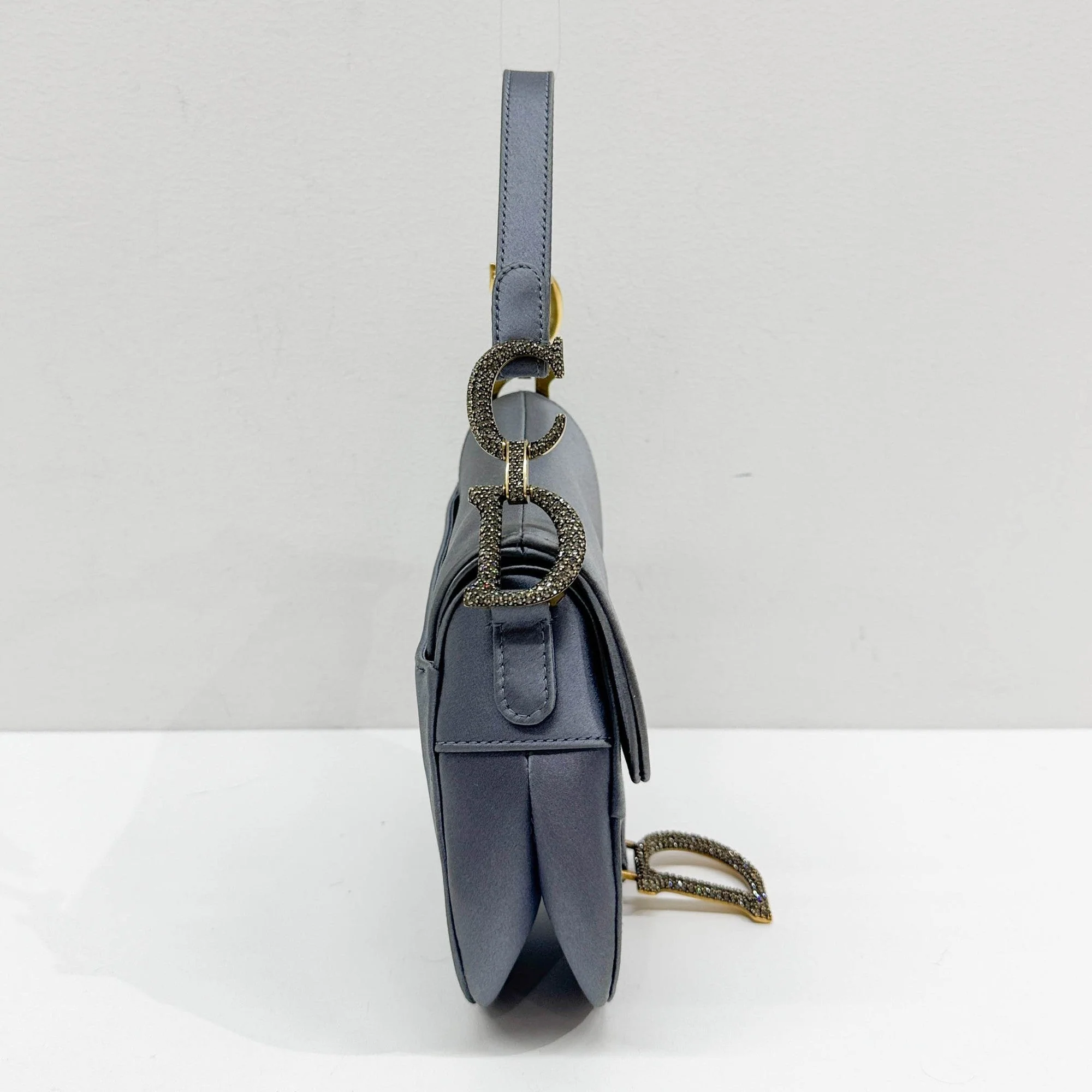 Mini Saddle Dusty Blue Satin Shoulder Bag - Image 5