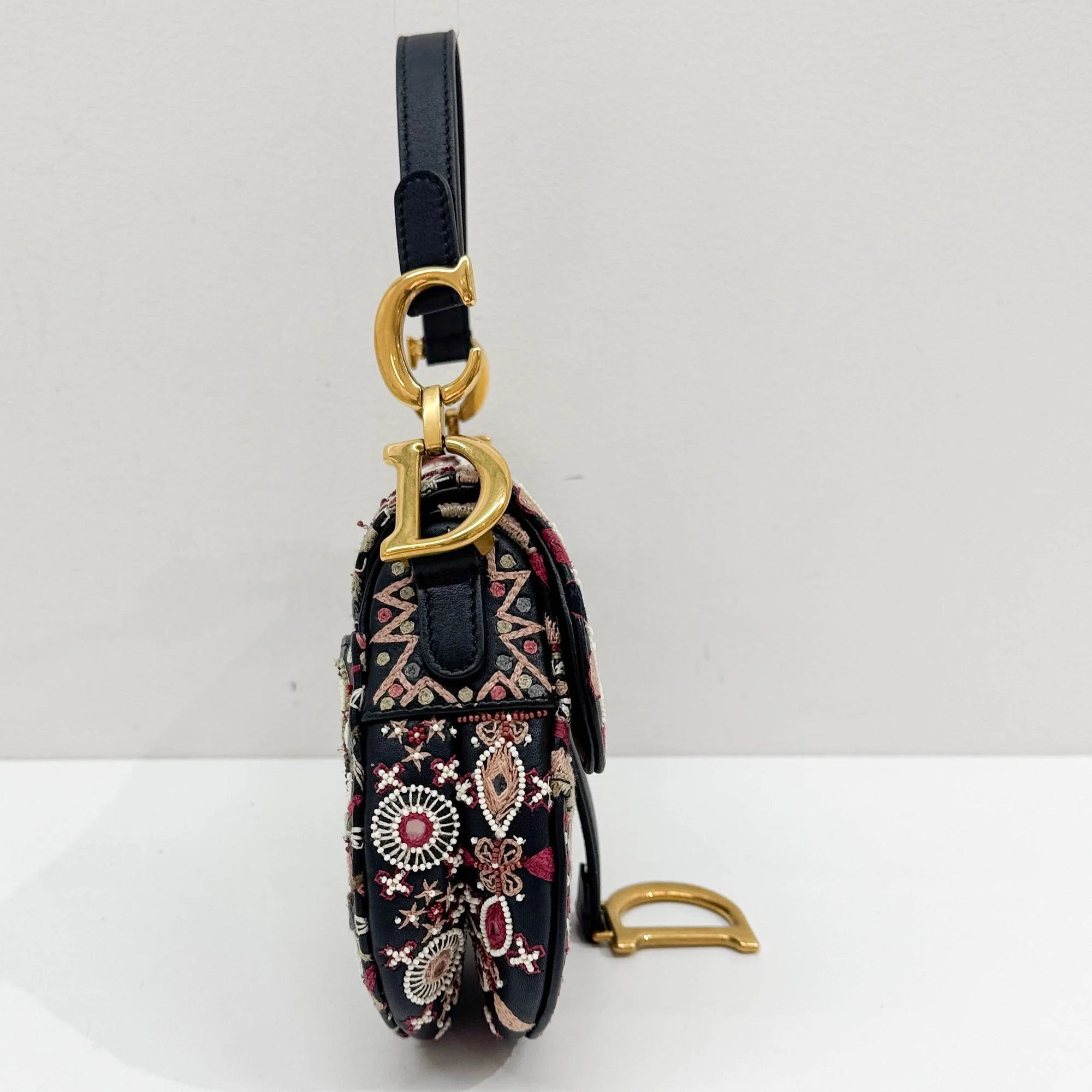 Mini Saddle Embroidered Black Leather Two Way Bag - Image 6
