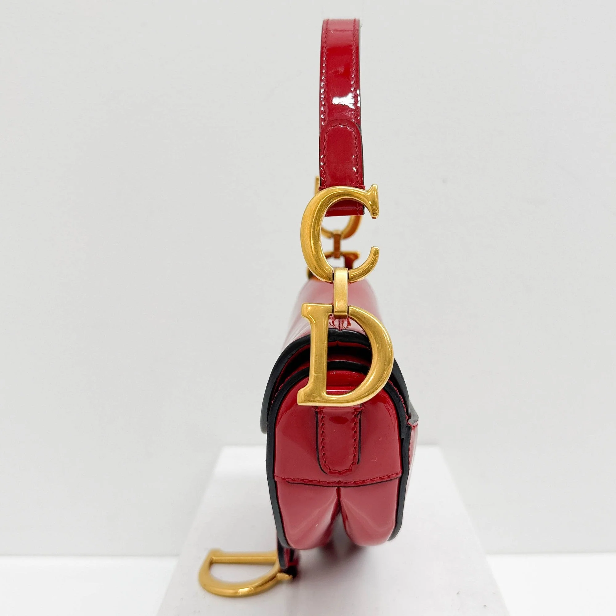 Mini Saddle Red Patent Leather Hand Bag - Image 7