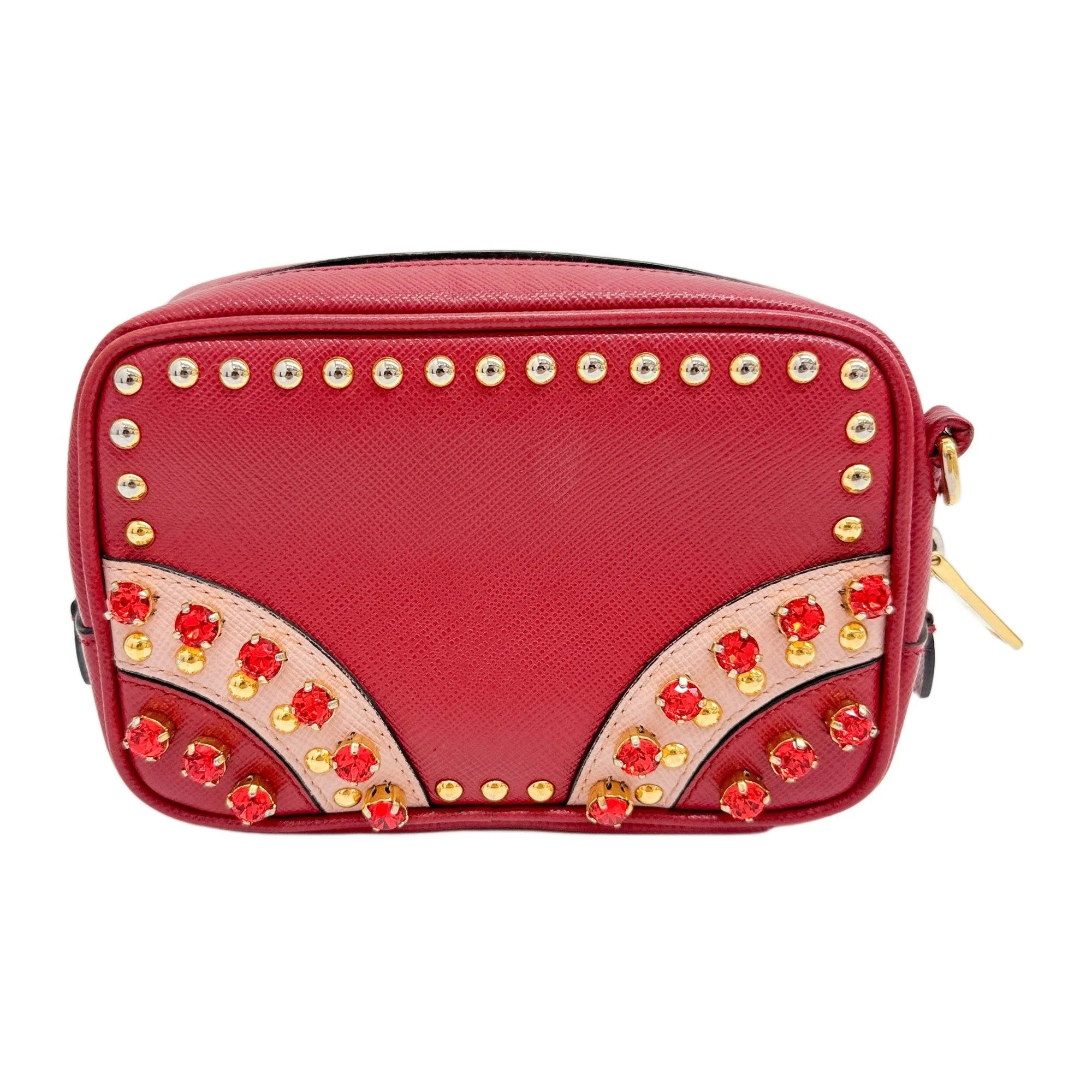 Mini Saffiano Vernice Red Embellished Camera Bag - Image 2