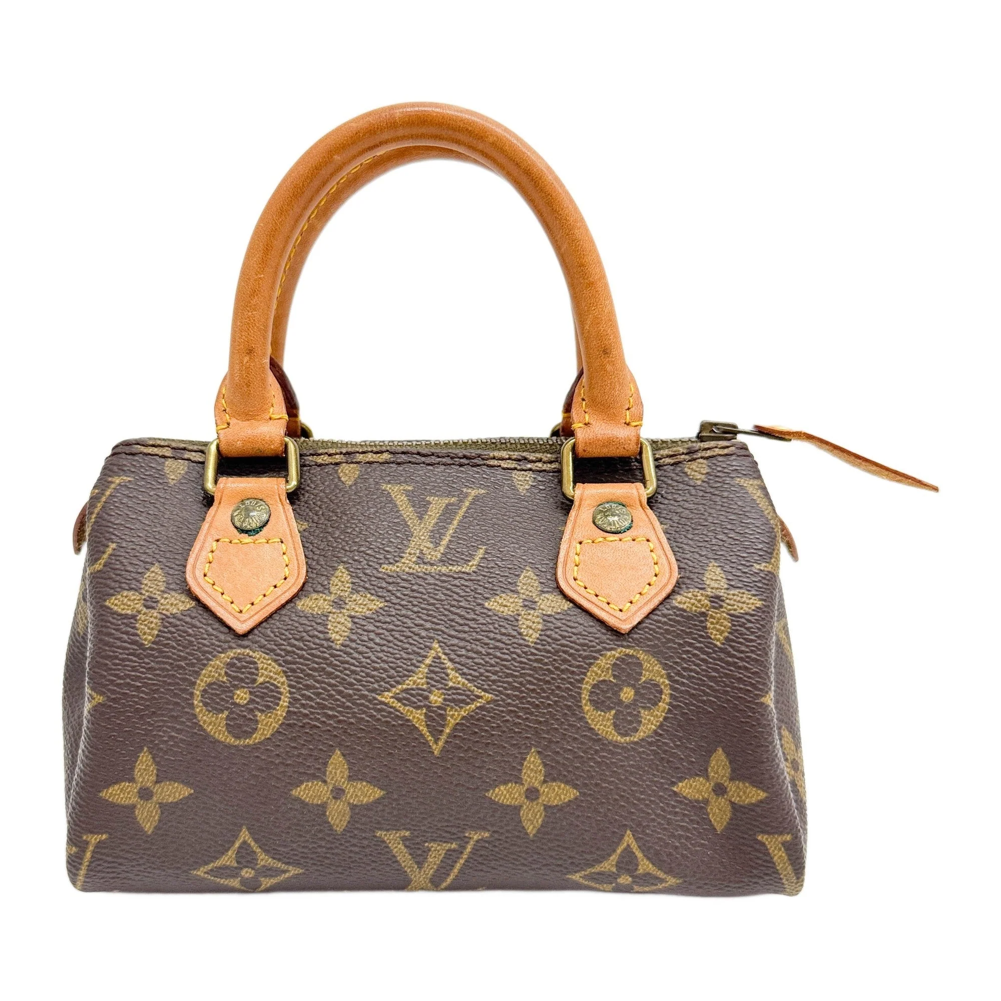 Mini Speedy Brown Monogram Leather Hand Bag