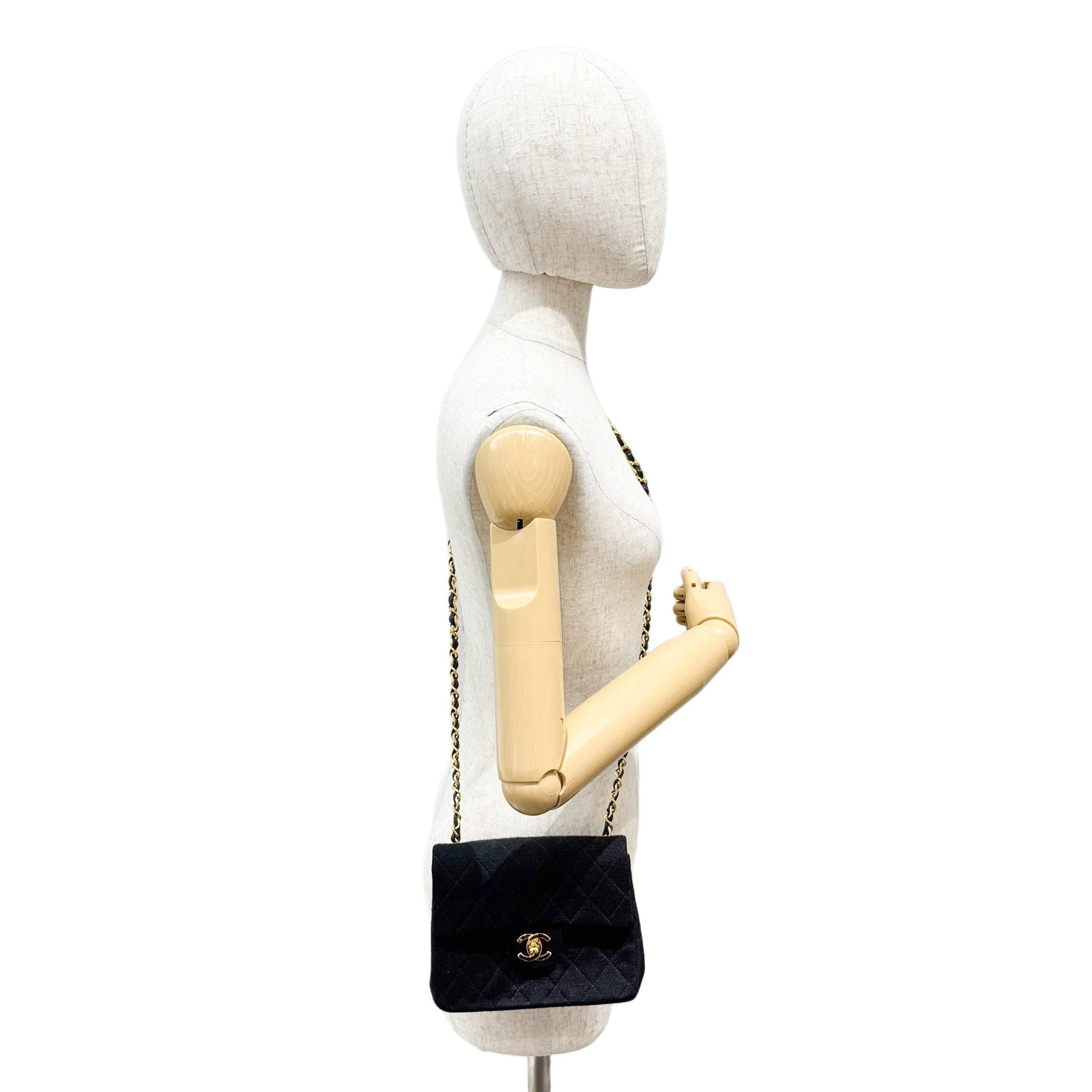 Mini Square Classic Flap 1986 Matelasse Black Cotton Shoulder Bag - Image 3