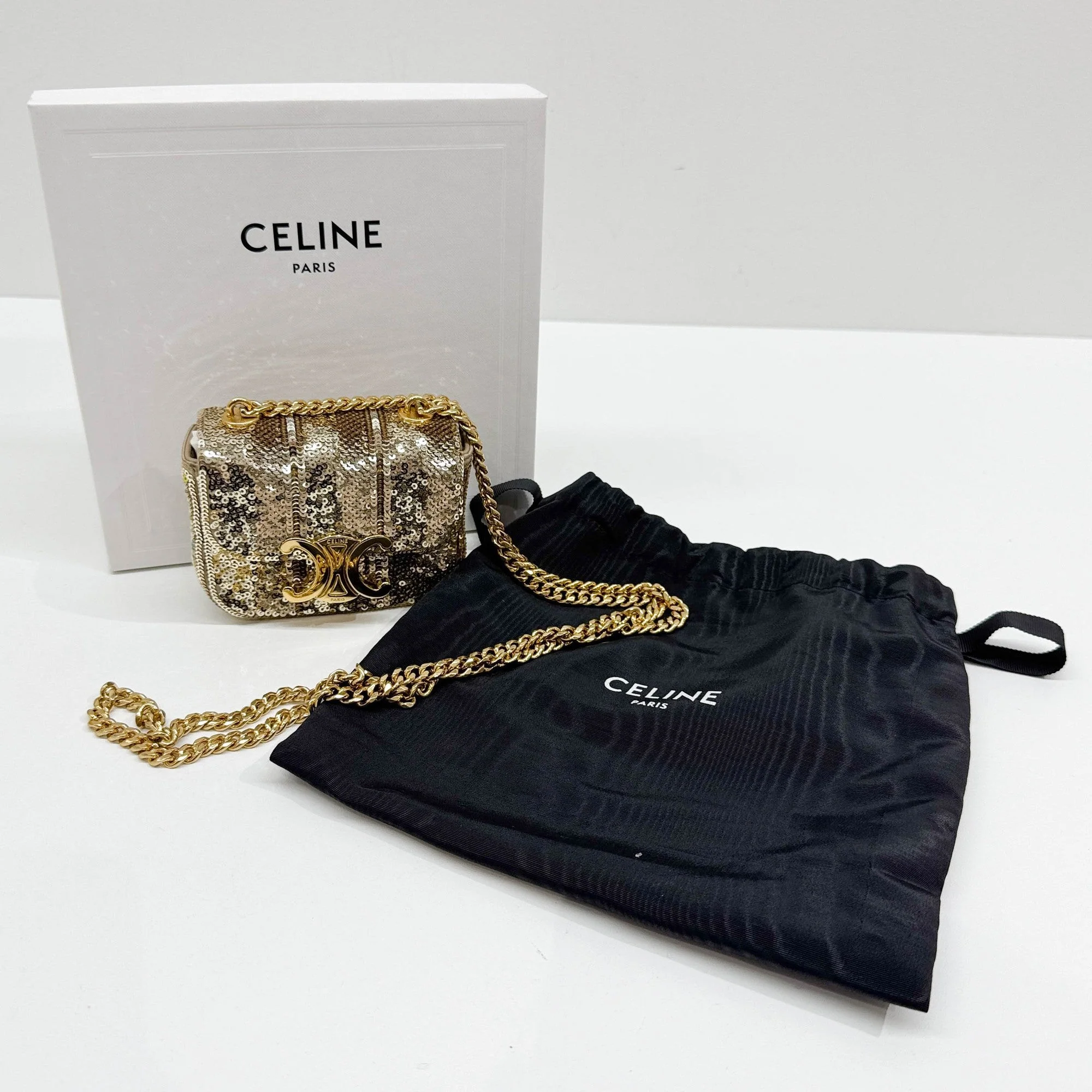 Mini Triomphe Gold Sequin Shoulder Bag - Image 4
