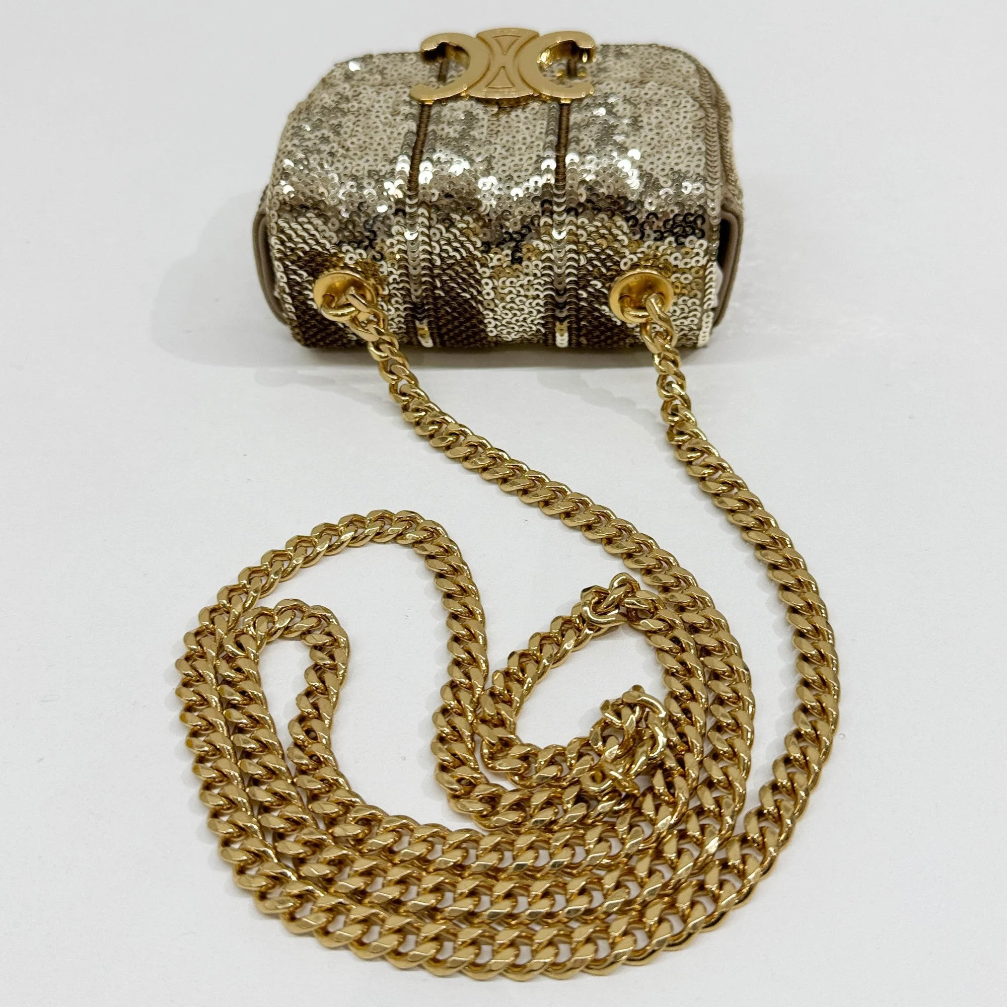 Mini Triomphe Gold Sequin Shoulder Bag - Image 7
