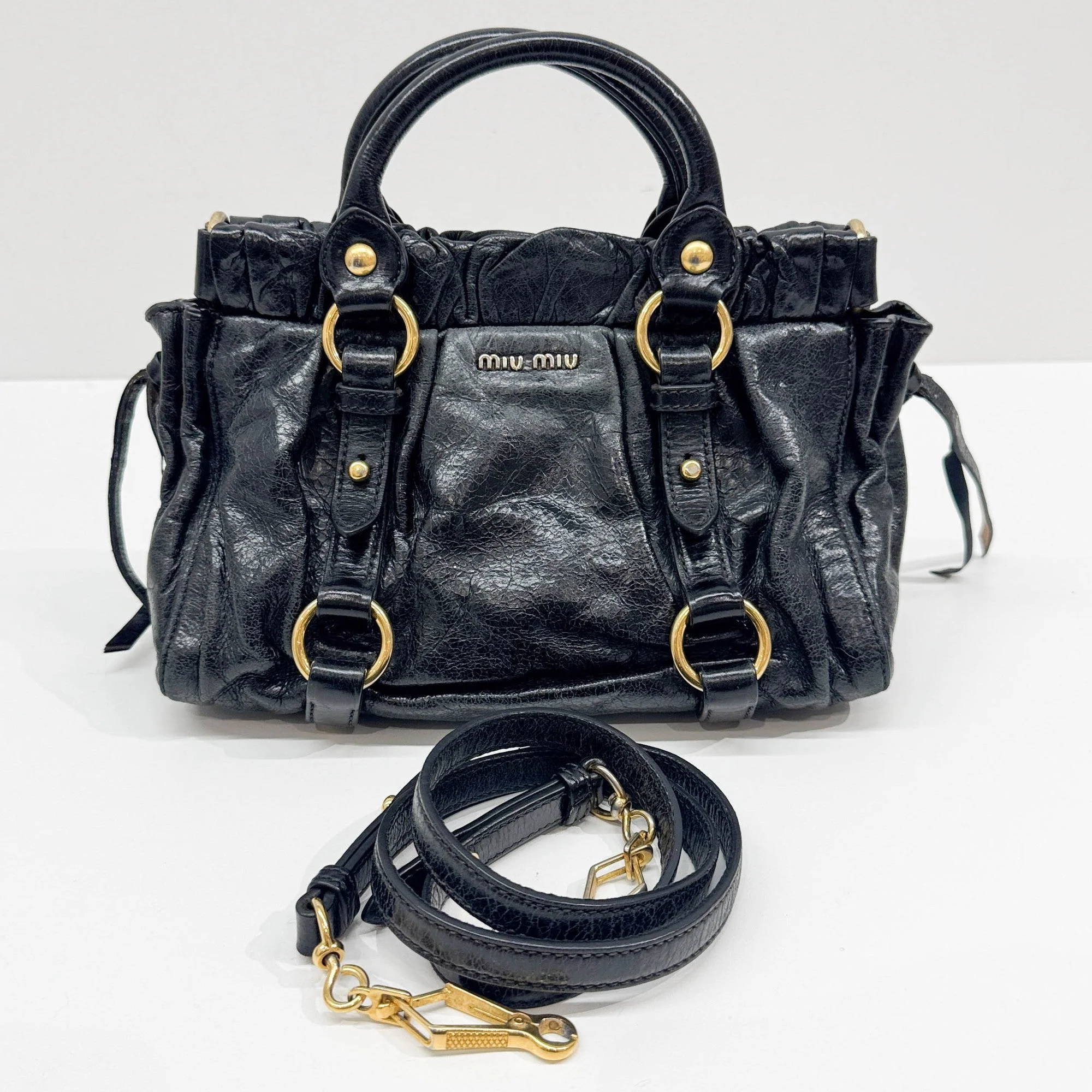 Mini Vitello Black Leather Two Way Bag - Image 4