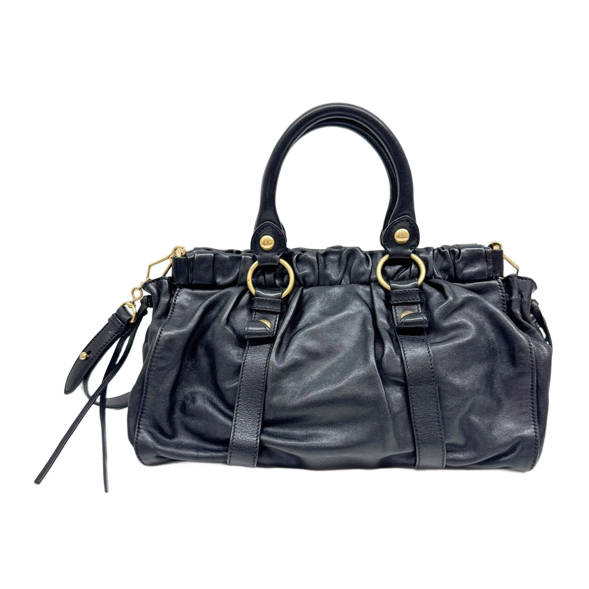 Mini Vitello Black Leather Two Way Bag - Image 2