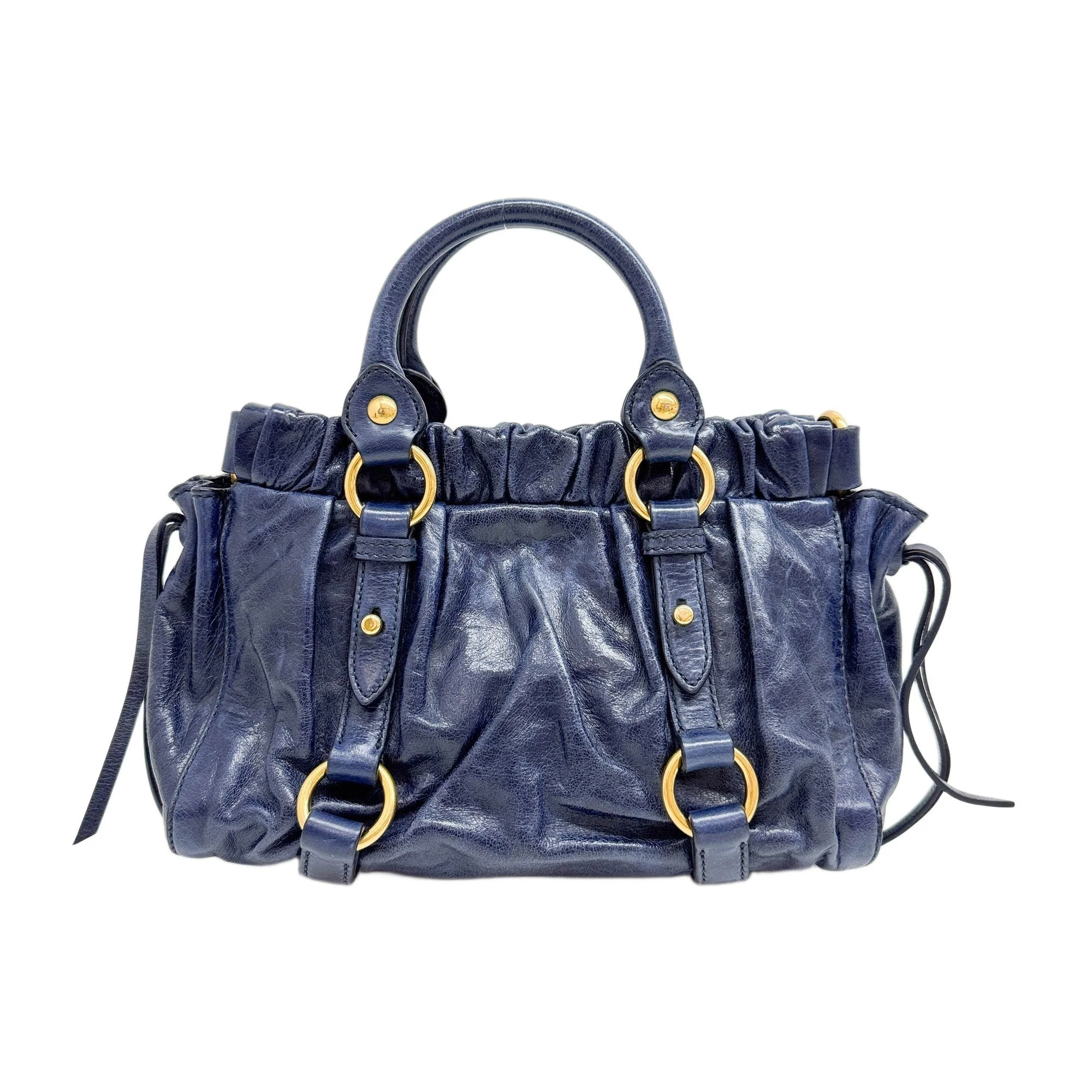 Mini Vitello Blue Leather Two Way Bag - Image 2