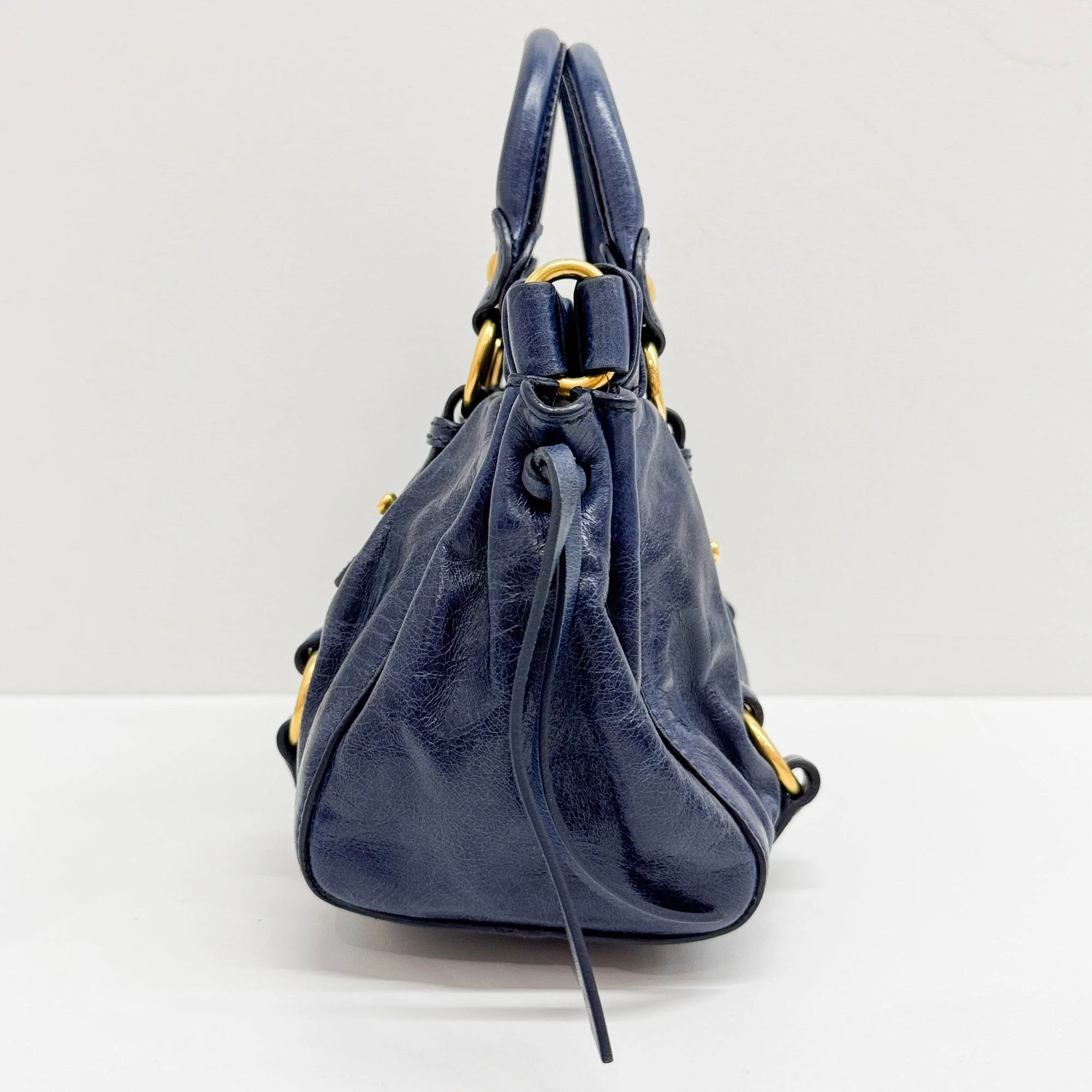 Mini Vitello Blue Leather Two Way Bag - Image 6