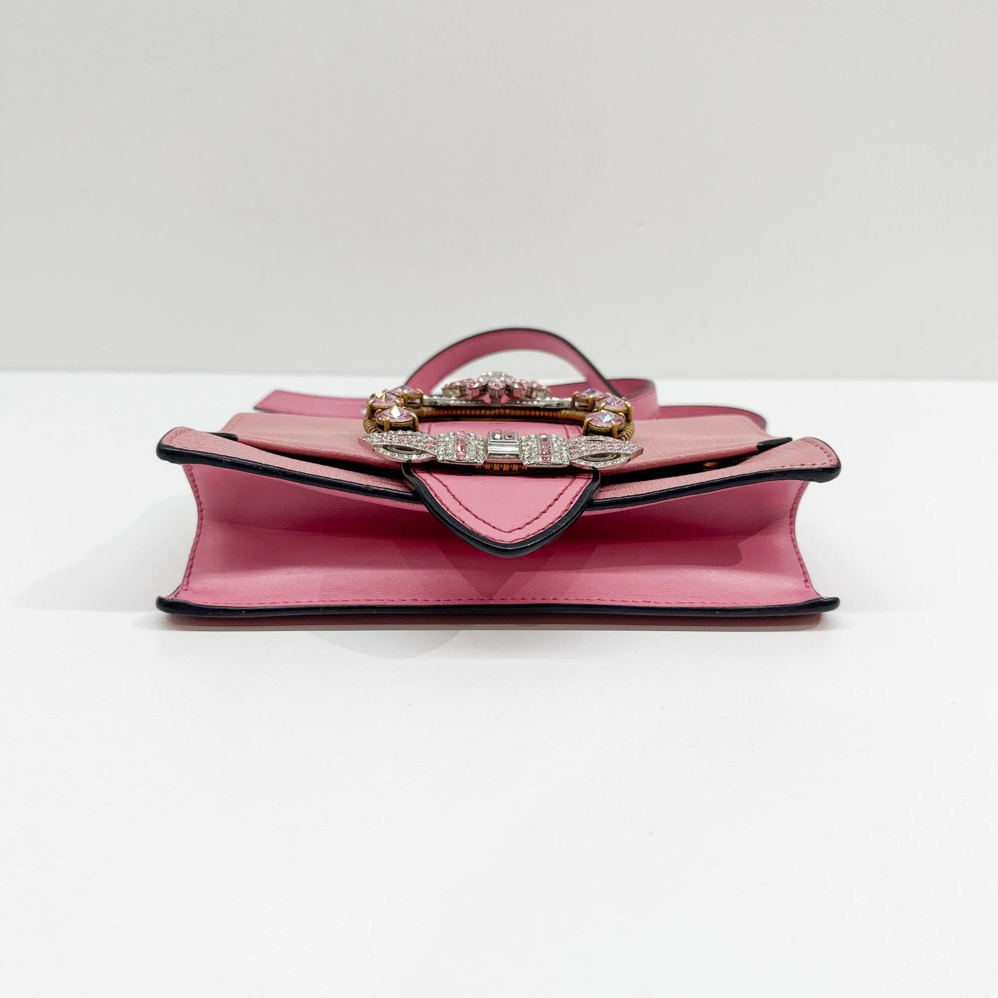 Miu Lady Crystal Embellished Pink Leather Shoulder Bag - Image 7