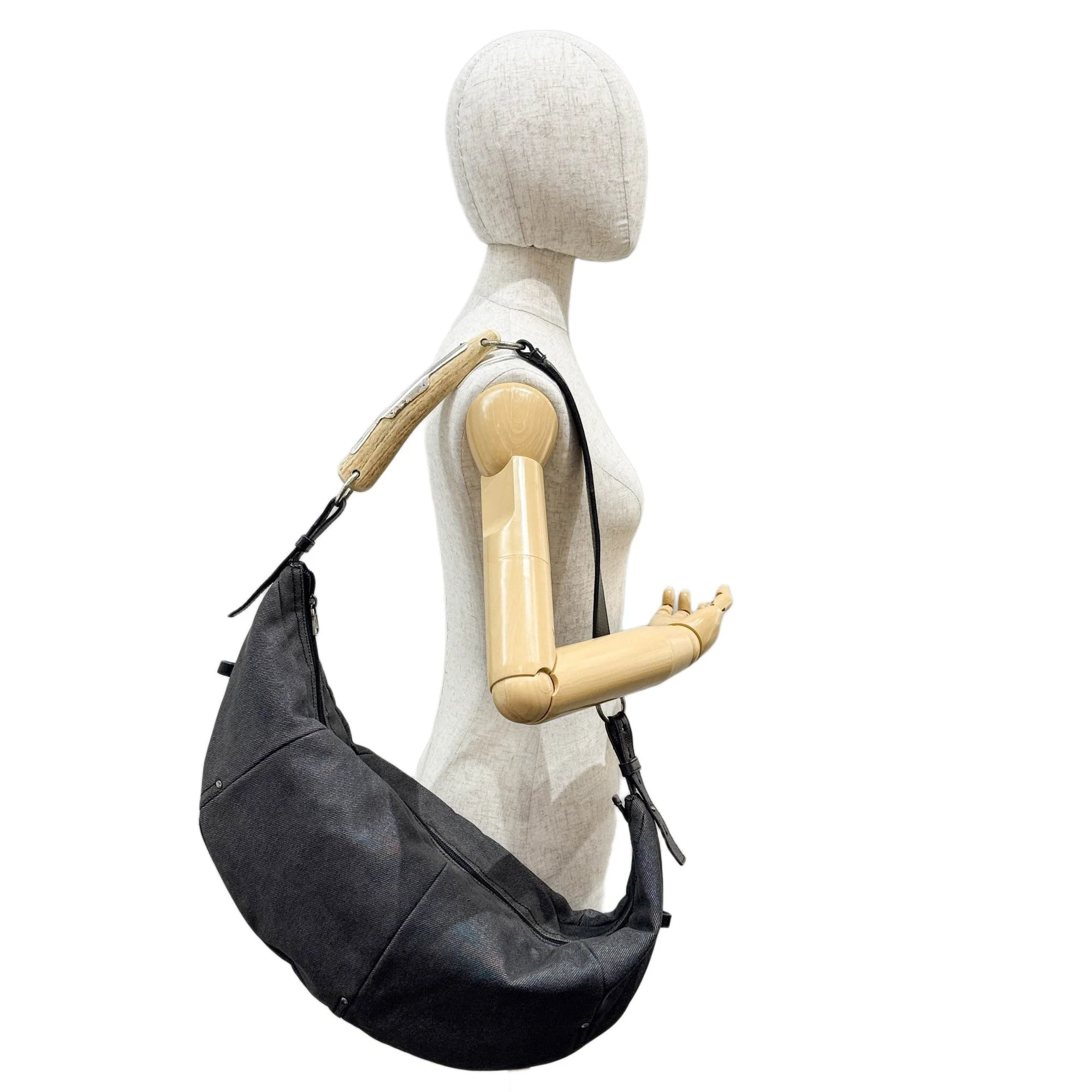 Mombasa Crescent Gray Denim Crossbody Bag - Image 3