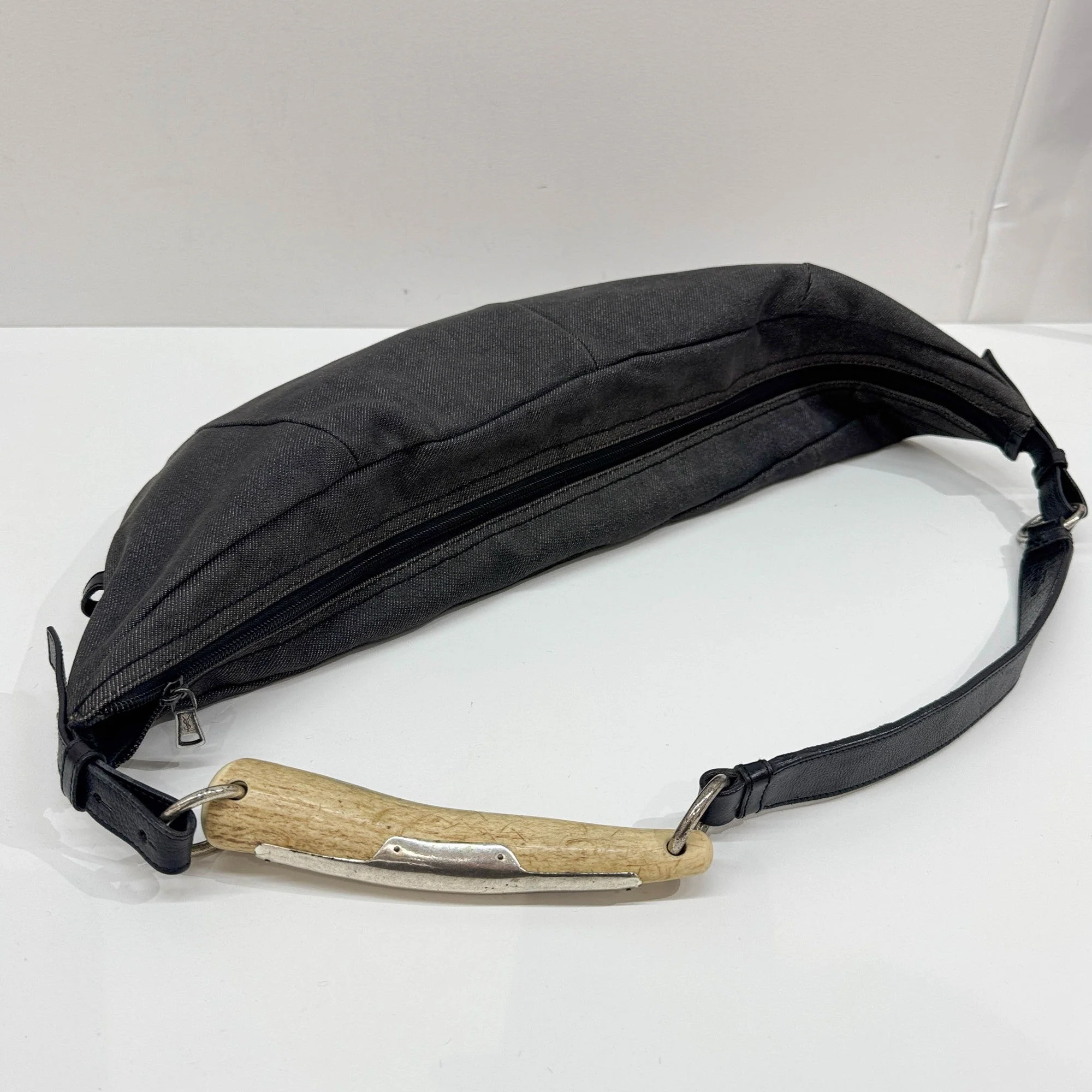 Mombasa Crescent Gray Denim Crossbody Bag - Image 6