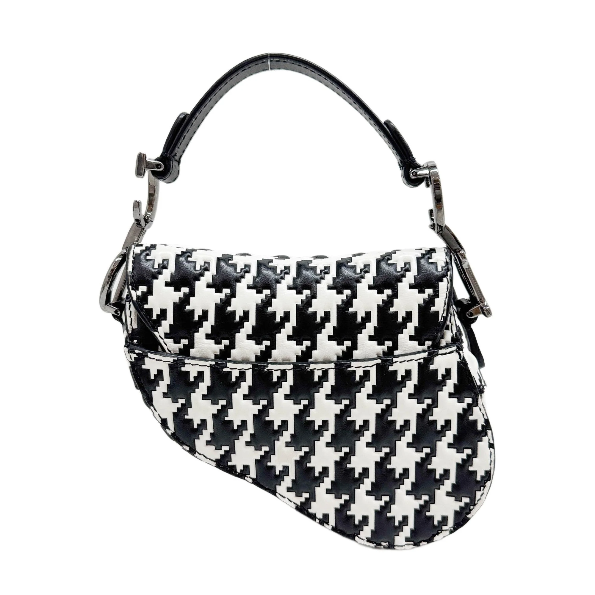 Nano Saddle Black & White Pixel Houndstooth Canvas Two Way Bag - Image 2