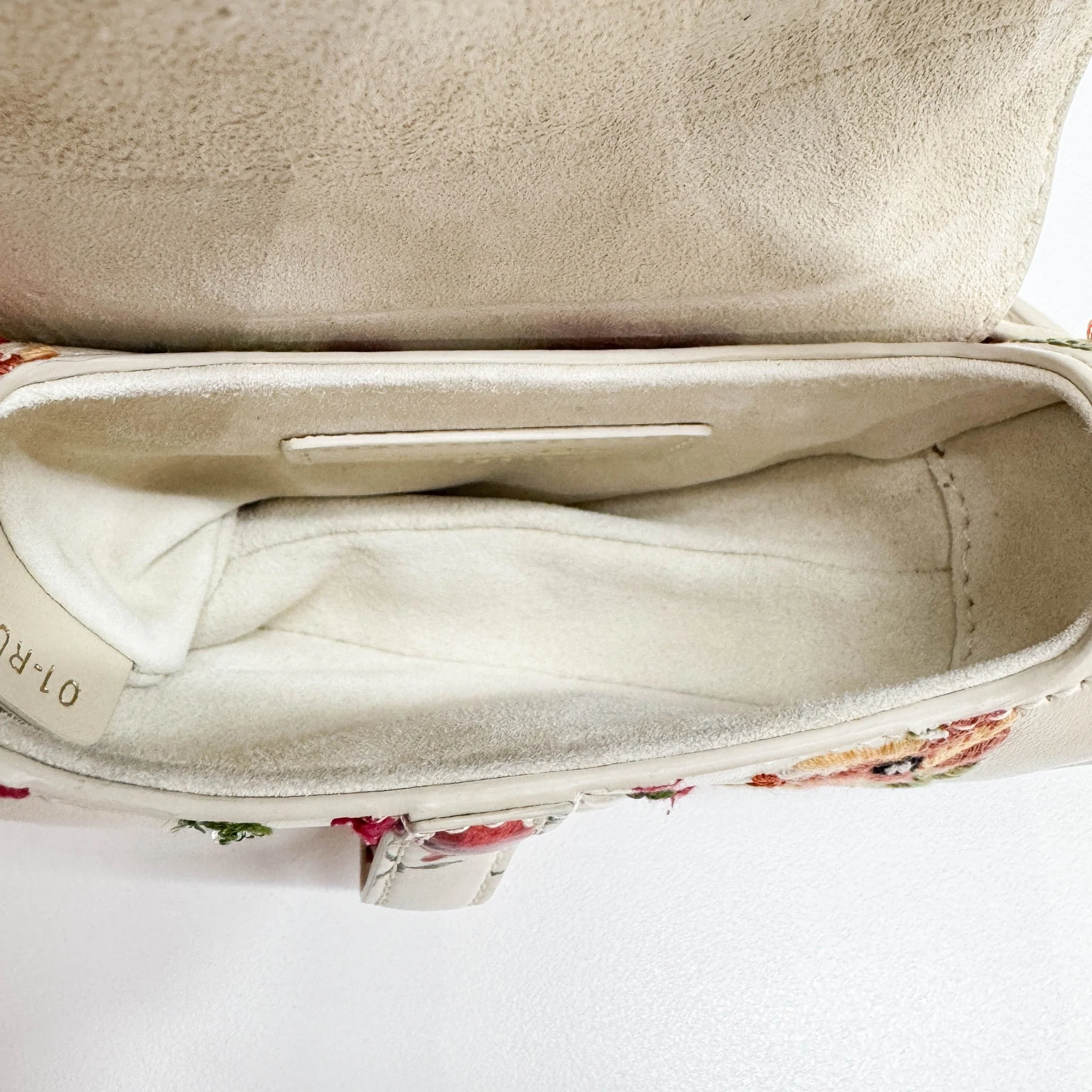 Nano Saddle Cream Beige Floral Embroidered Leather Two Way Bag - Image 15