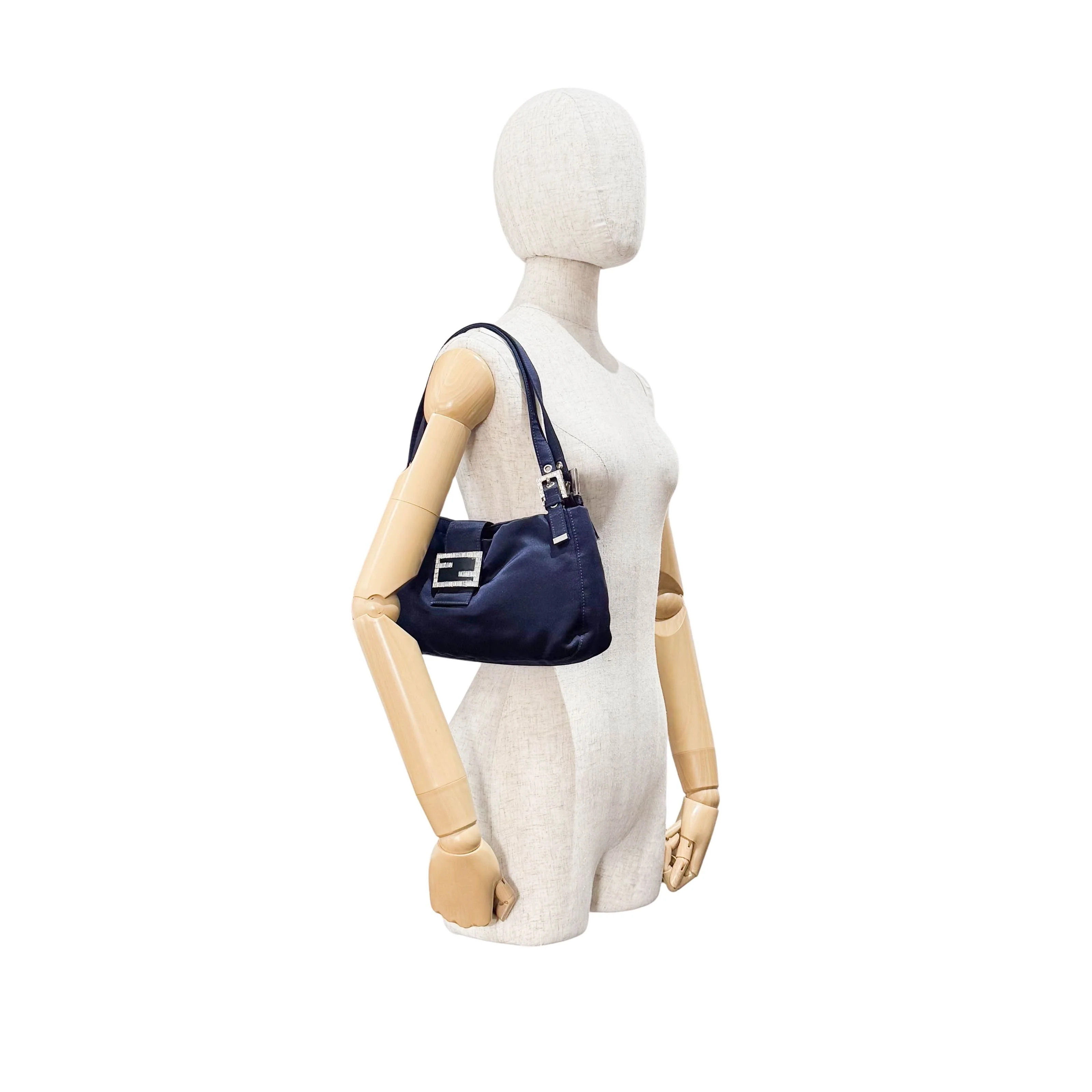 Navy Satin Rhinestone Shoulder Bag - Image 12