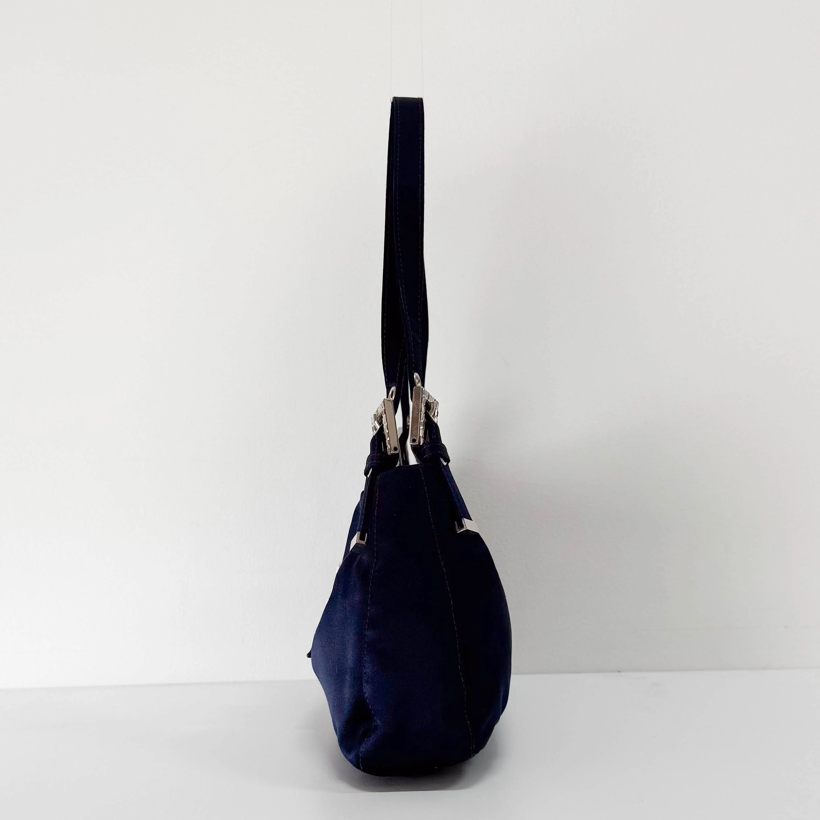 Navy Satin Rhinestone Shoulder Bag - Image 3