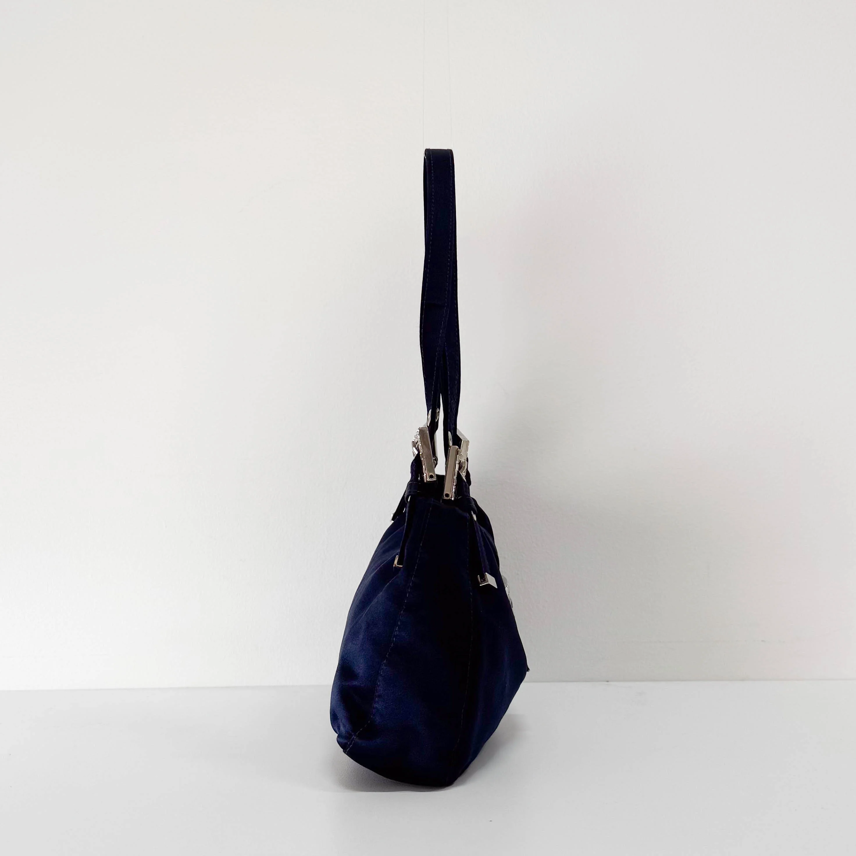 Navy Satin Rhinestone Shoulder Bag - Image 4