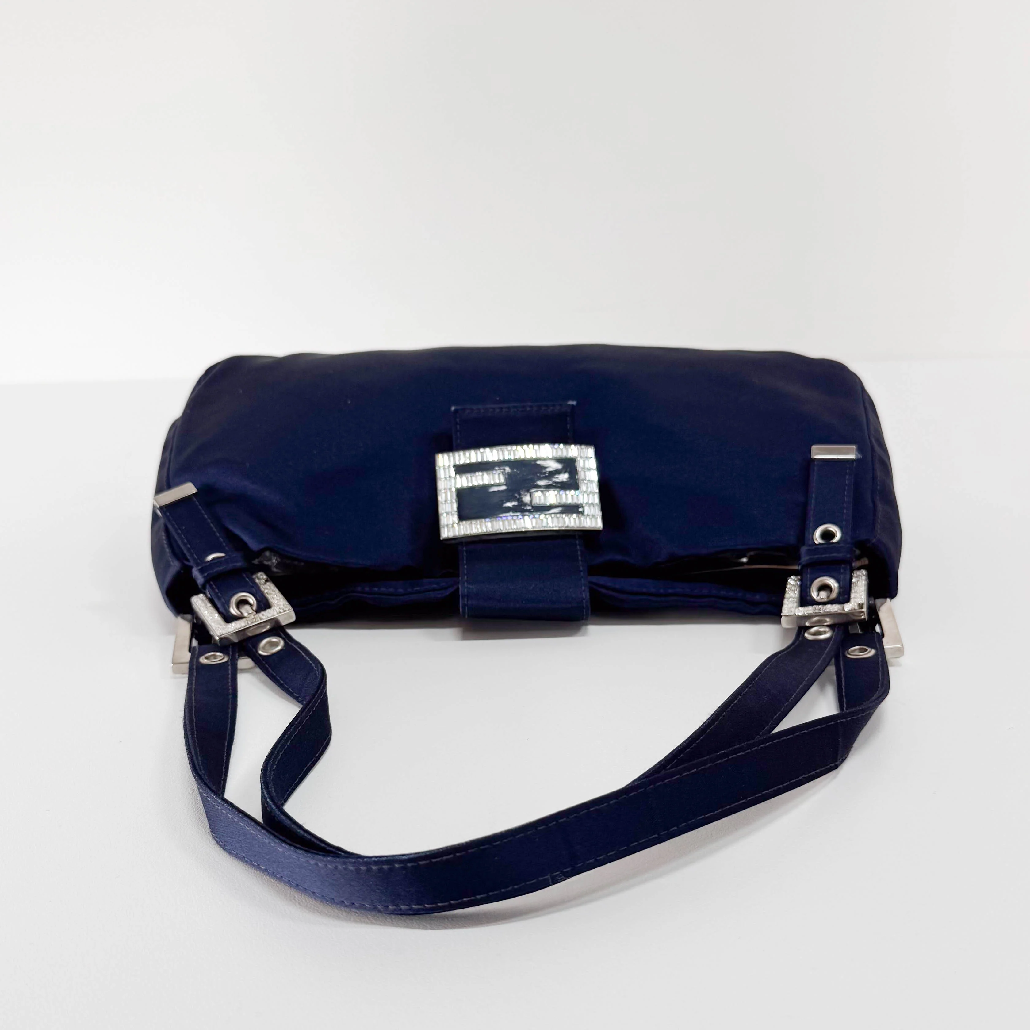 Navy Satin Rhinestone Shoulder Bag - Image 5