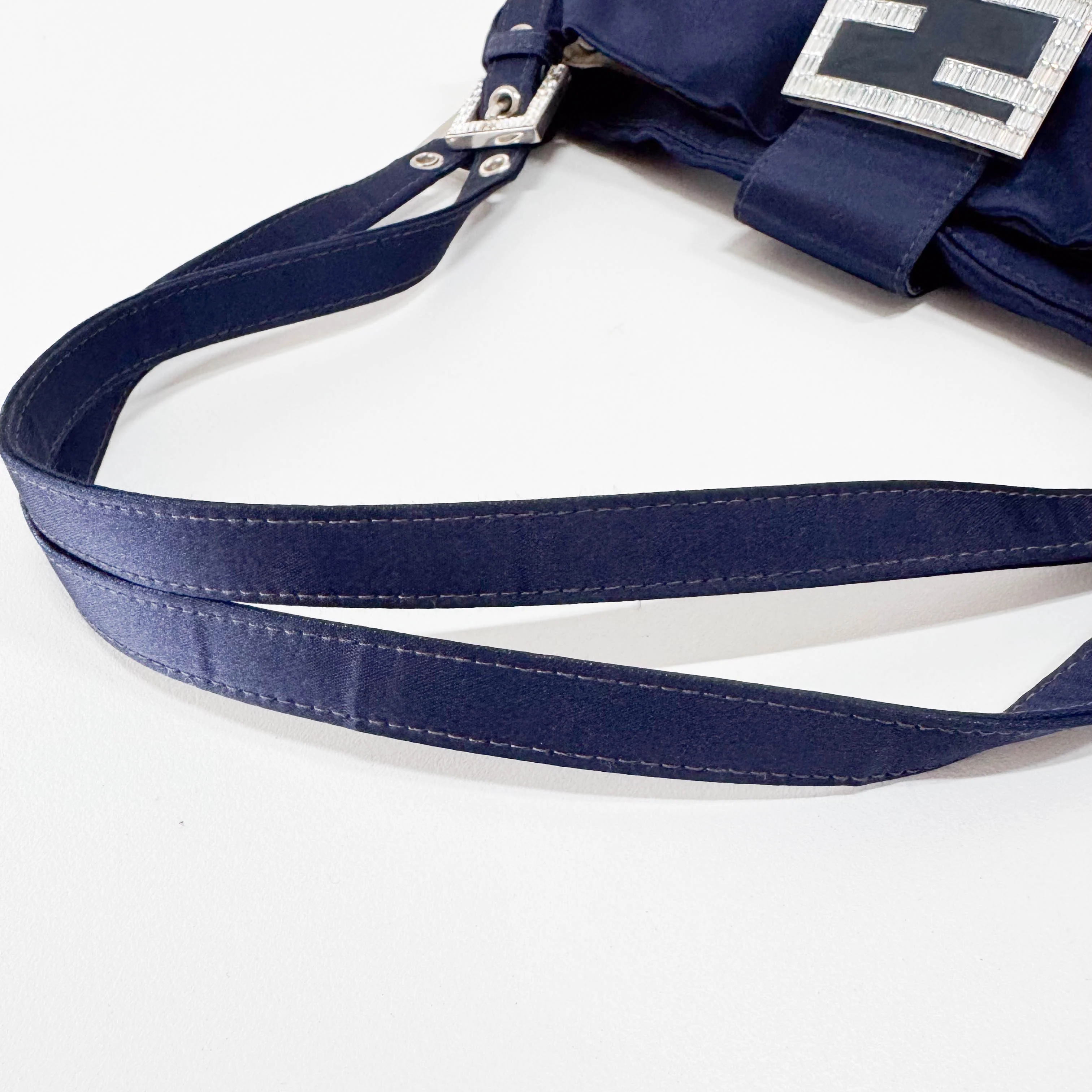Navy Satin Rhinestone Shoulder Bag - Image 7