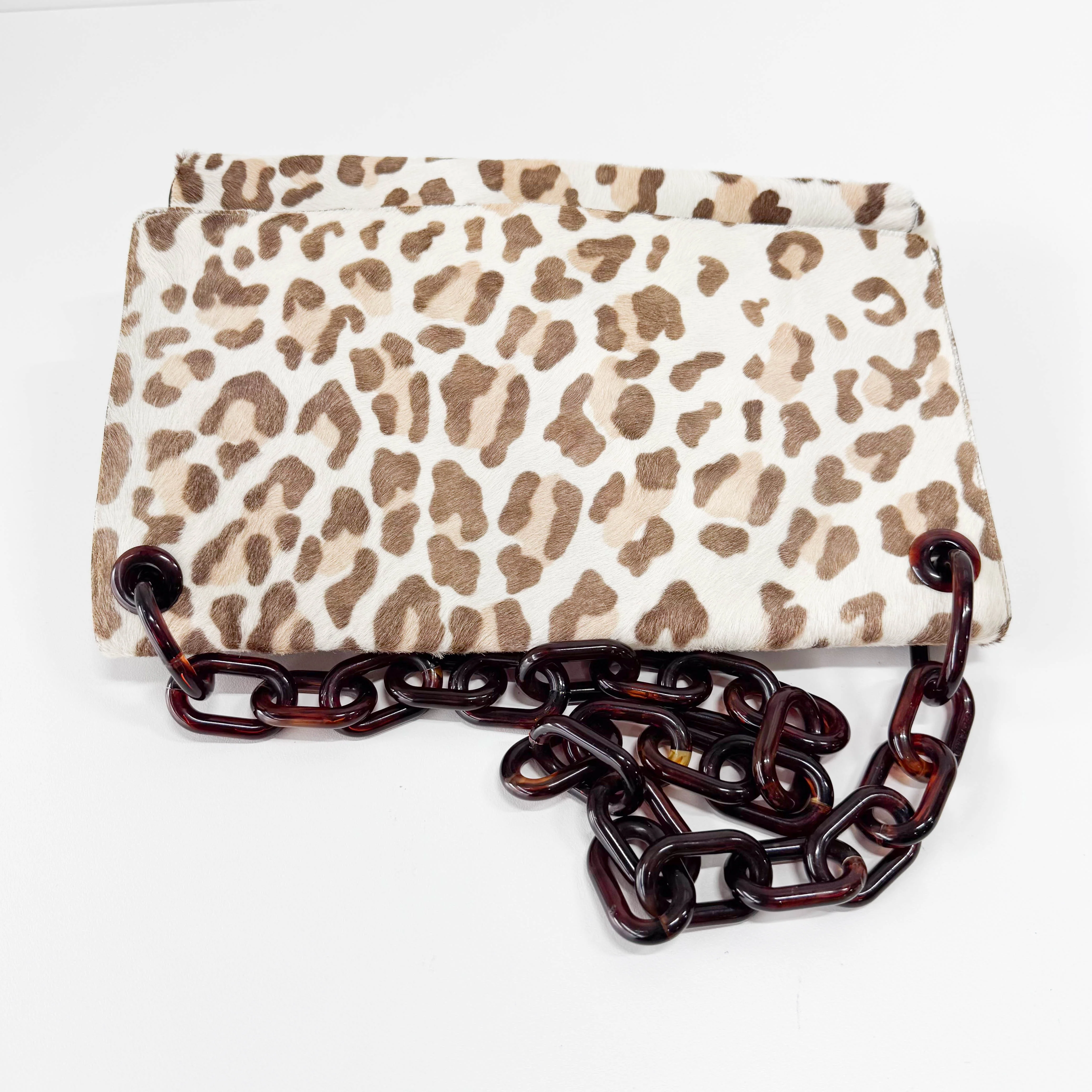 Neutral Leopard Print Pony Hair Chain Bag - Image 6