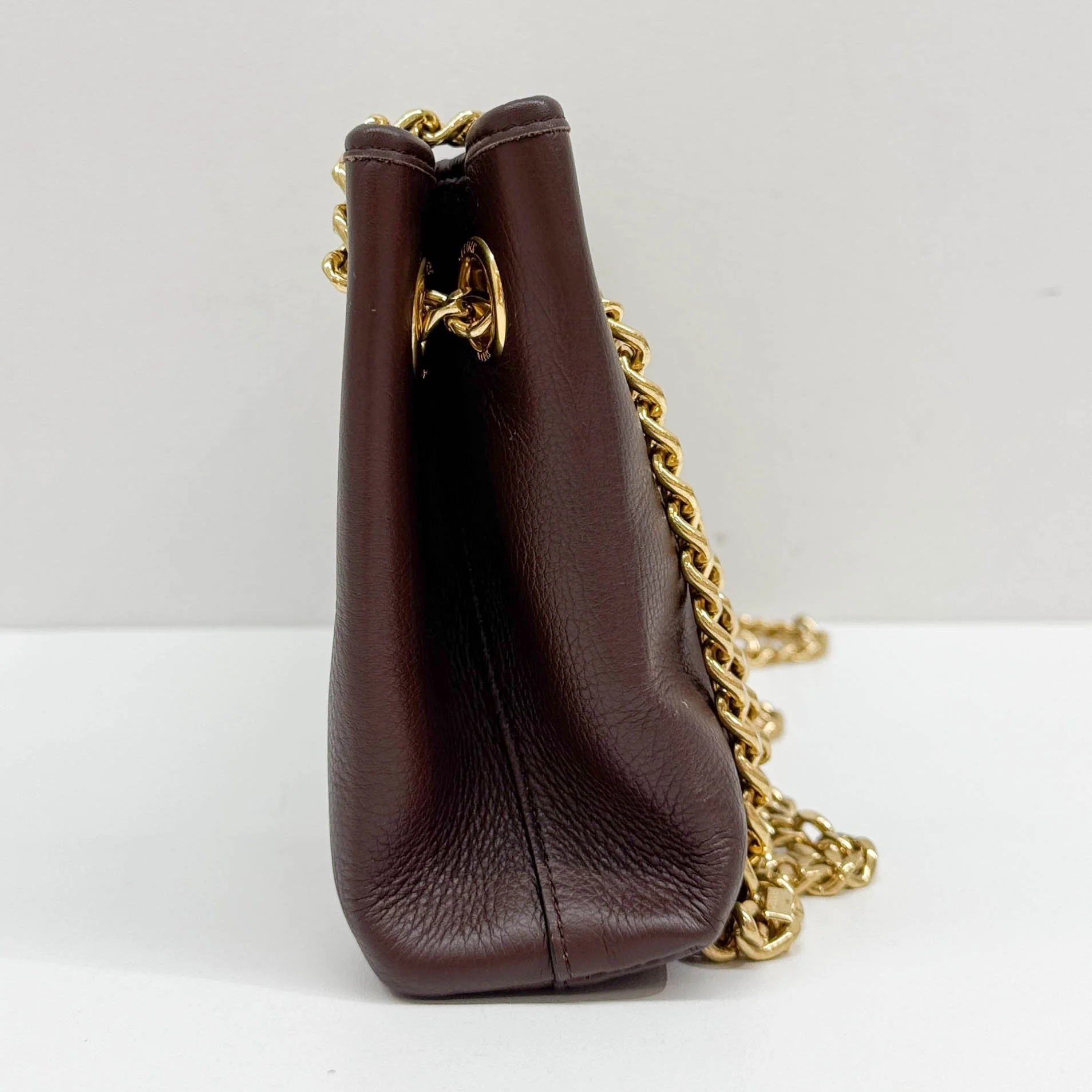 Newspaper Chain Brown Leather Shoulder Bag - Image 5